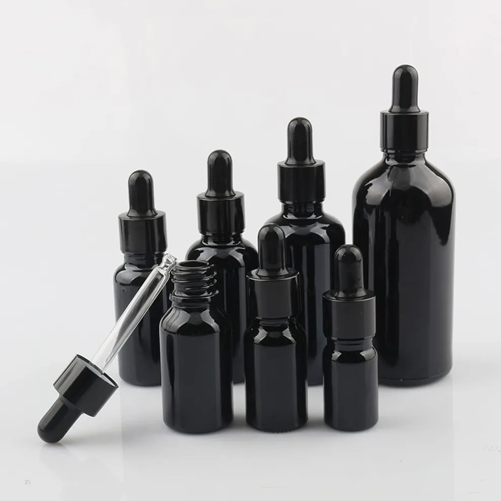 12 Pieza,Botella de Aceite Esencial Negro brillante de 100 Ml, Fácil de Llenar, Botellas de Cristal con anillo de Negro y pipeta,para Aceite Esencial, Masaje,Fragancia, Aromaterapia