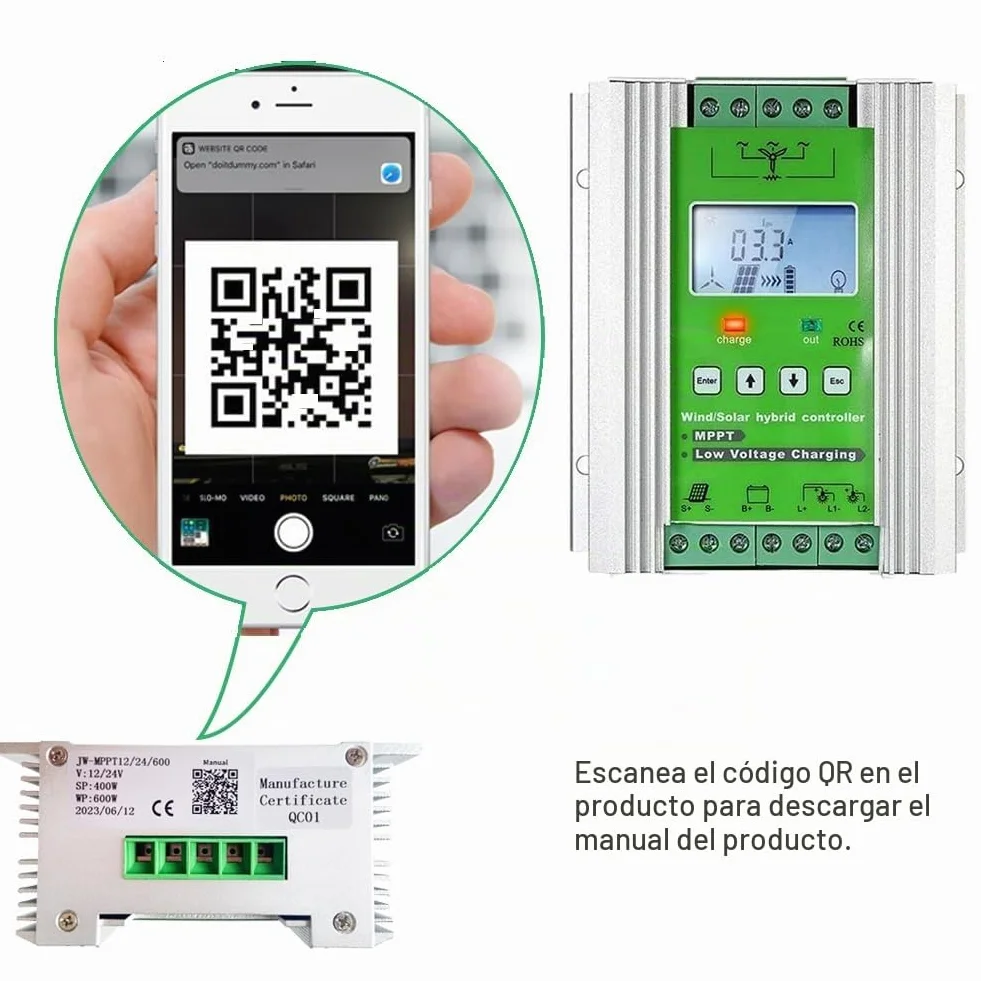 SolaMr 1000W MPPT Controlador de Carga Híbrido Solar Eólico 400W Solar y 600W Energía Eólica Controlador Híbrido de Carga 12V/24V Sistema de Identificación Automática de Voltaje