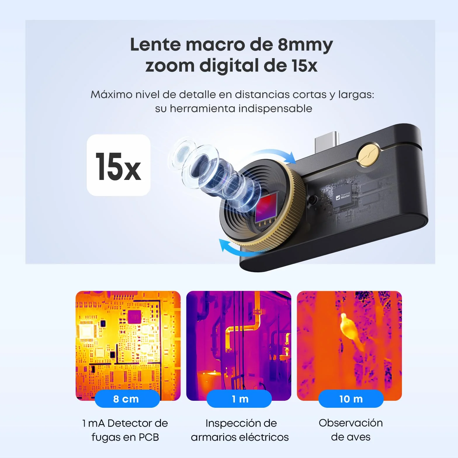P3 Cámara Térmica Infrarroja para Android/iOS/PC | 512x384 X³ Super IR Resolution | Lente Macro 8mm | Detección PCB 1mA | -20°C a 600°C | Para Climatización y Electrónica