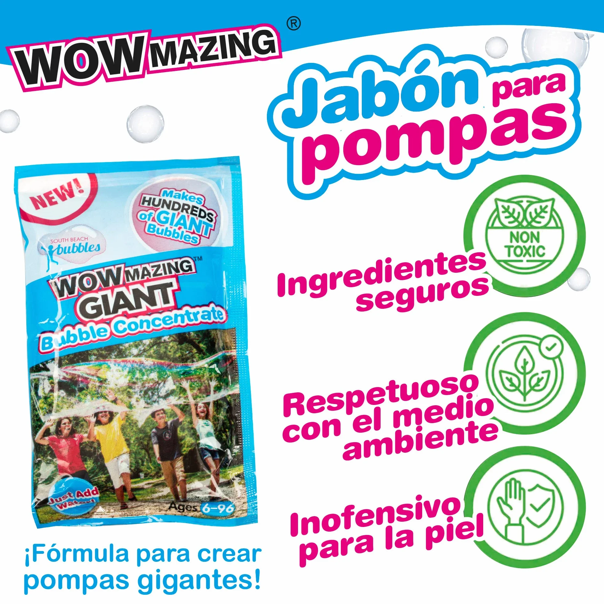 COLORBABY WOWmazing kit 5 sobres recambio jabón concentrado burbujas gigantes pomperos niños
