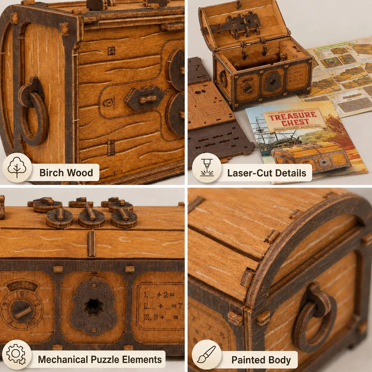 WOODEN.CITY Treasure Chest 3D Puzzle Box Escape Room Secret Mystery Box Original Gift Adults Kids