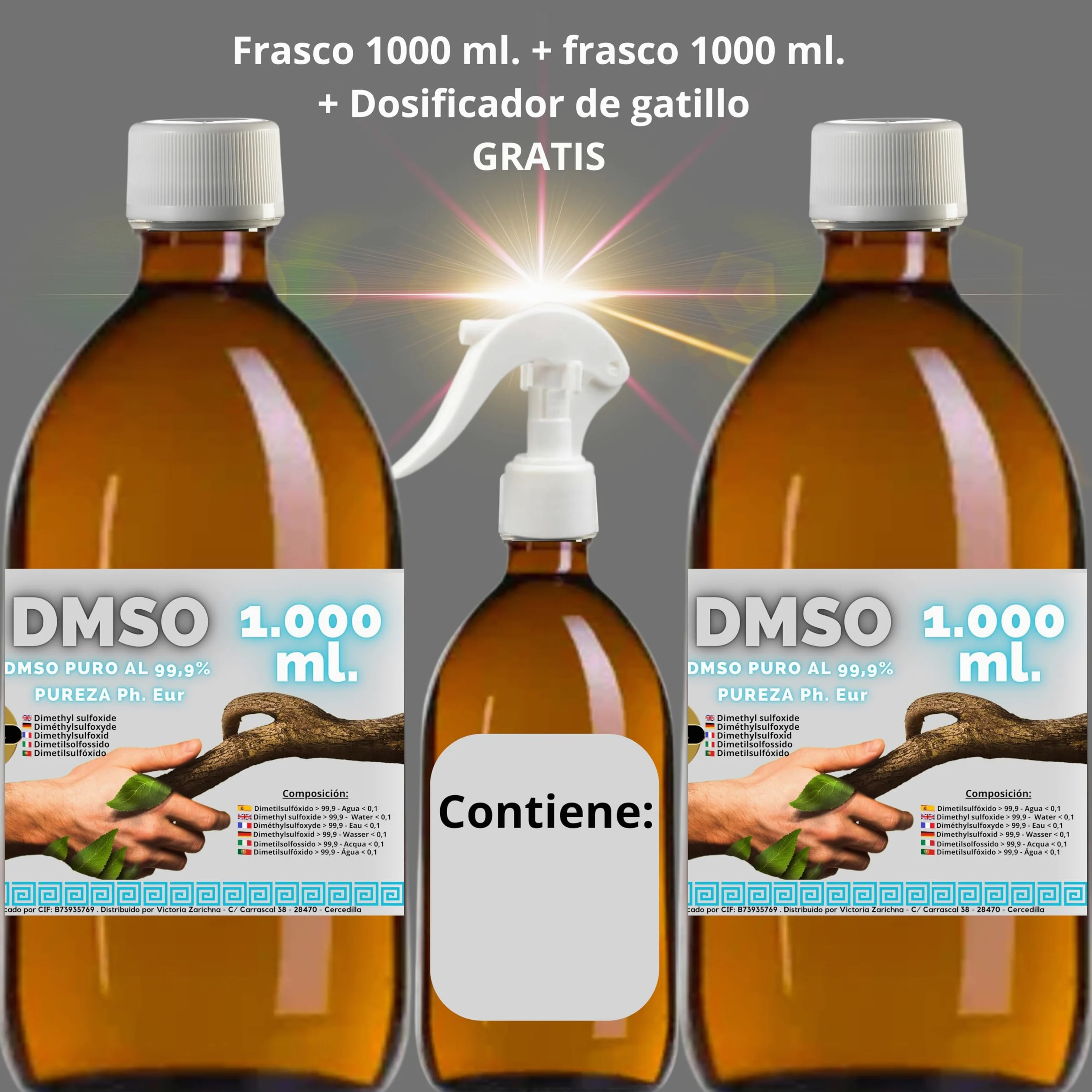 DMSO Dimetilsulfóxido 99,9% Pureza | Pack 2 x 1000 ml | Máxima Pureza | Frascos Ámbar de Laboratorio con Precinto de Seguridad | Incluye Accesorios de Dosificación