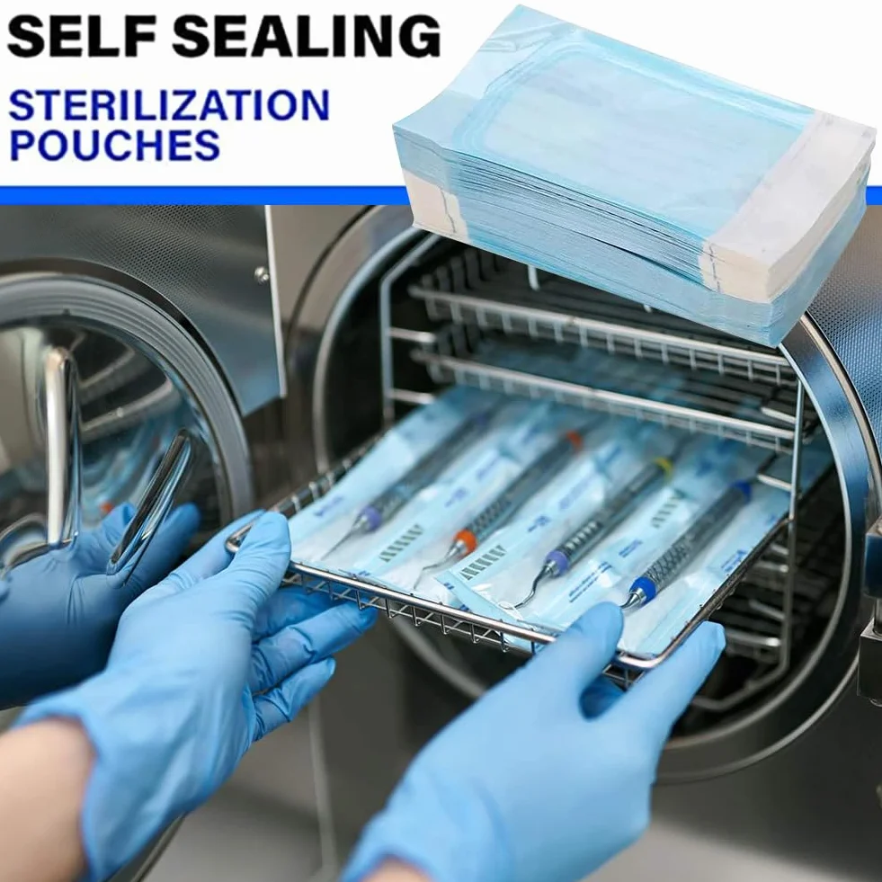 Bolsas de Esterilización Autoadhesivas 90x260mm 100 Pcs para Instrumentos Dentales Tatuajes Manicura