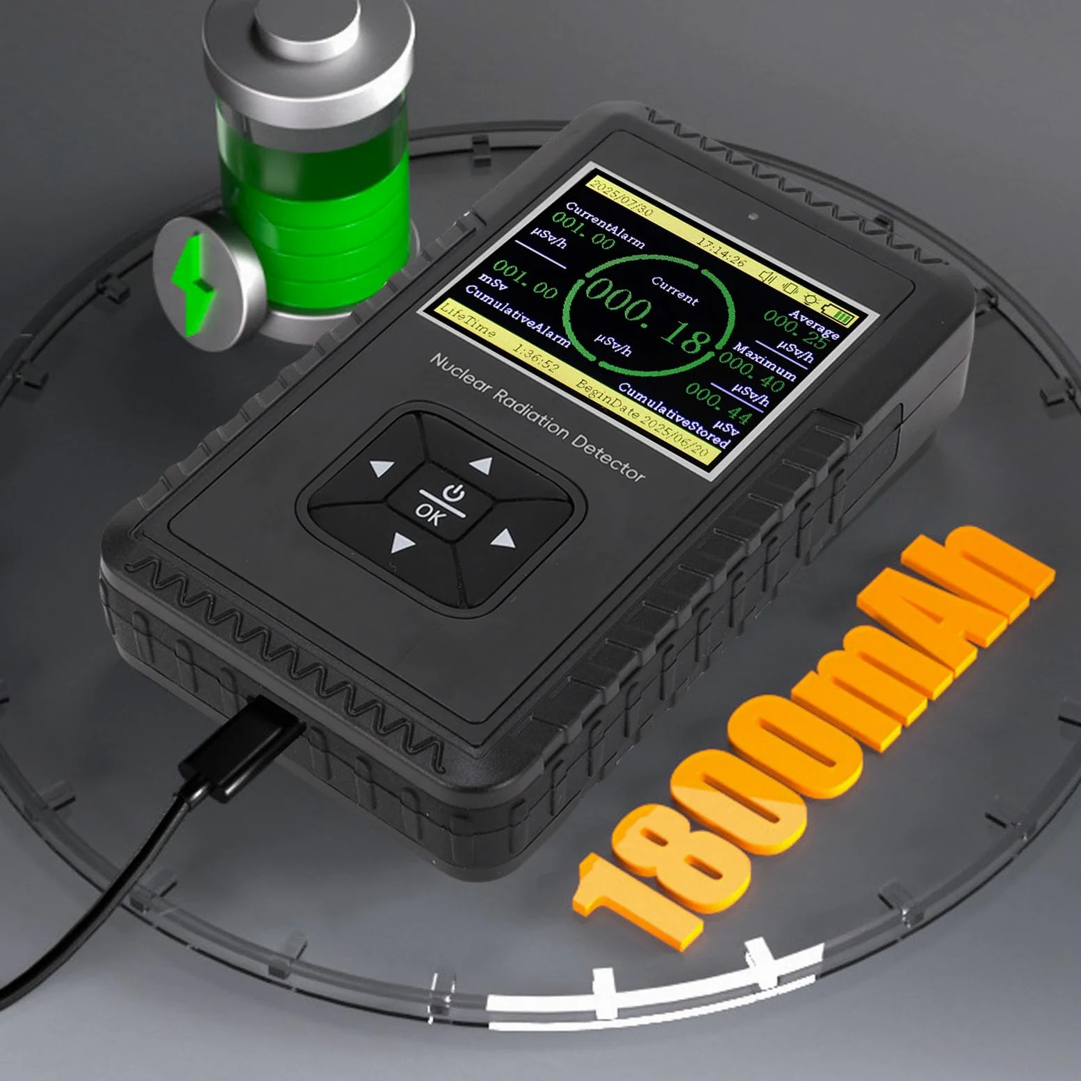 Fafeicy Contador Geiger de Mano, Detector de Radiación Nuclear con Pantalla LCD Grande, Medidor de Rayos X Beta Gamma, Dosímetro 10000uSv/h, para Seguridad Doméstica e Industrial