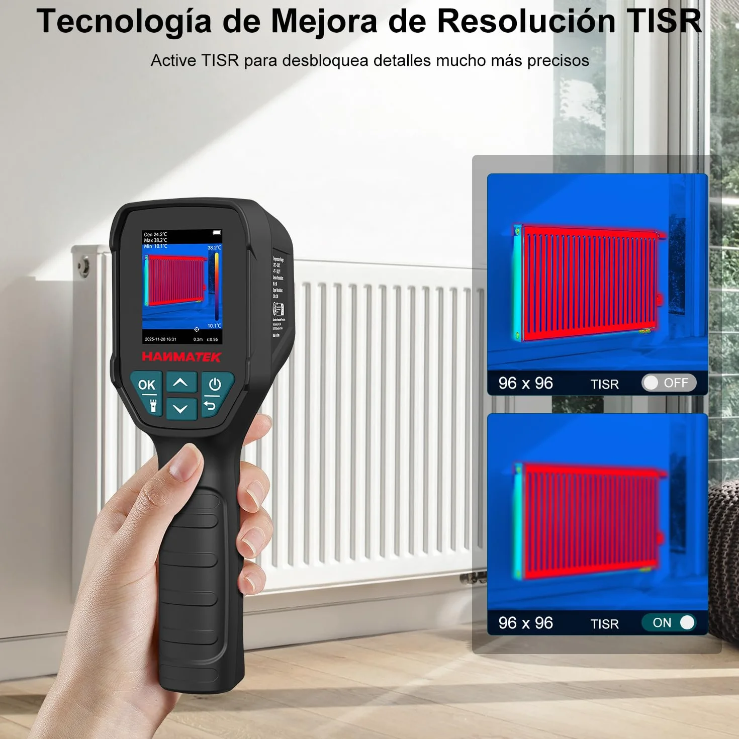 HANMATEK Termógrafo Profesional, Cámara Térmica 96x96 IR, Sensibilidad ≤60mK, TISR 240x240, Pantalla 2.4", Alarma, Rango -20 -550°C, para Mantenimiento Eléctrico y Mecánico
