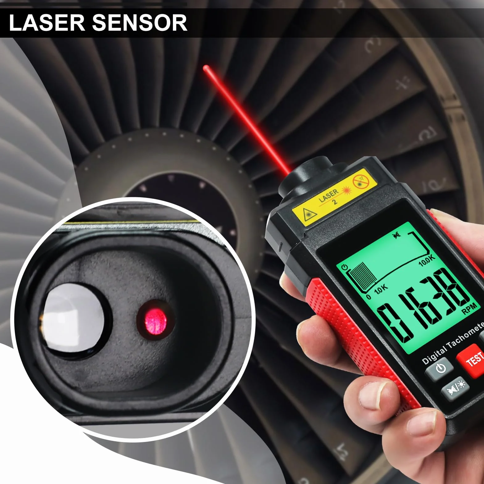 Tacómetro láser digital 99 999 RPM Alta precisión medición sin contacto