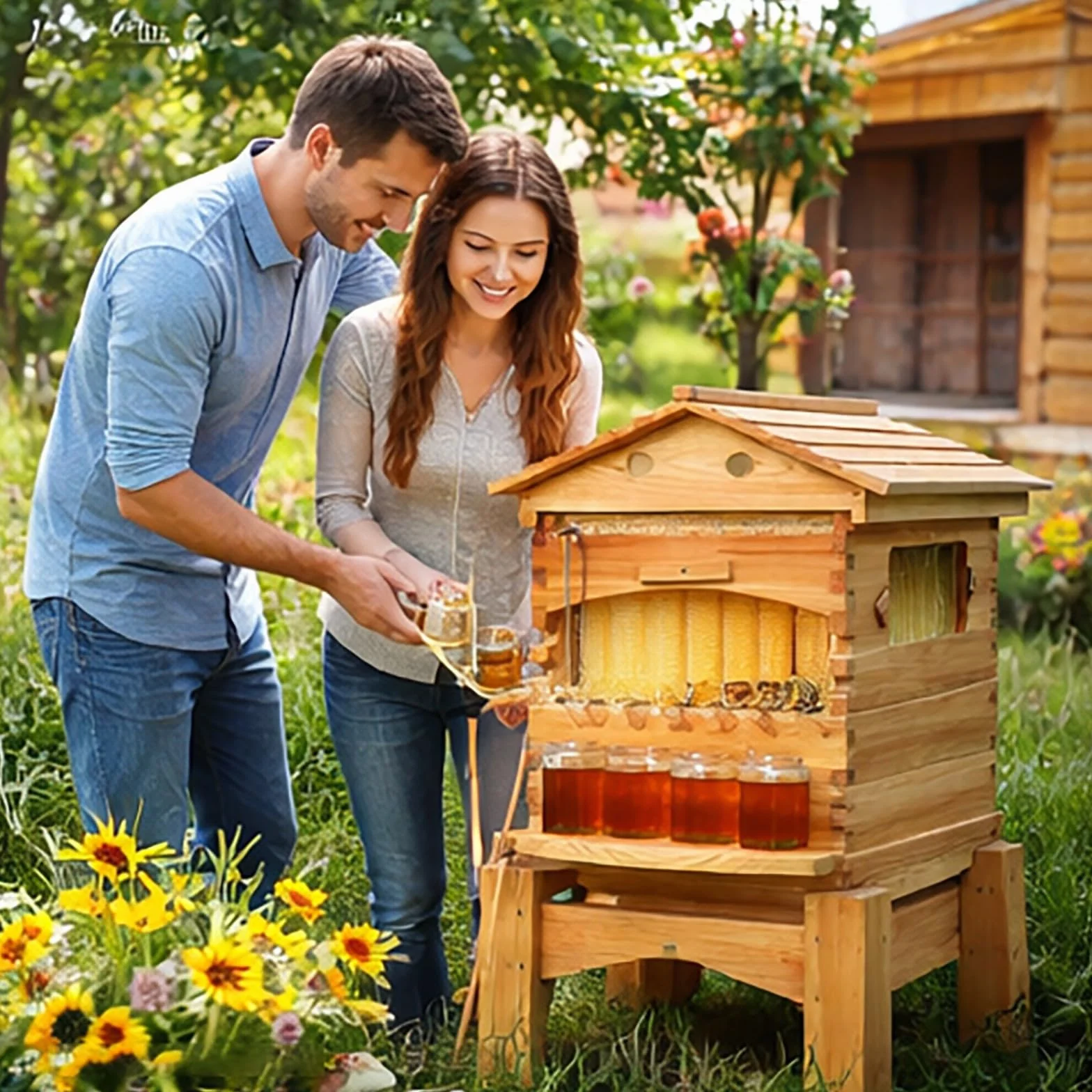 Colmena de Abejas Autofluyente Flow Hive, Caja de Madera Completa para Abejas con Kit de Inicio para Colmena de Miel