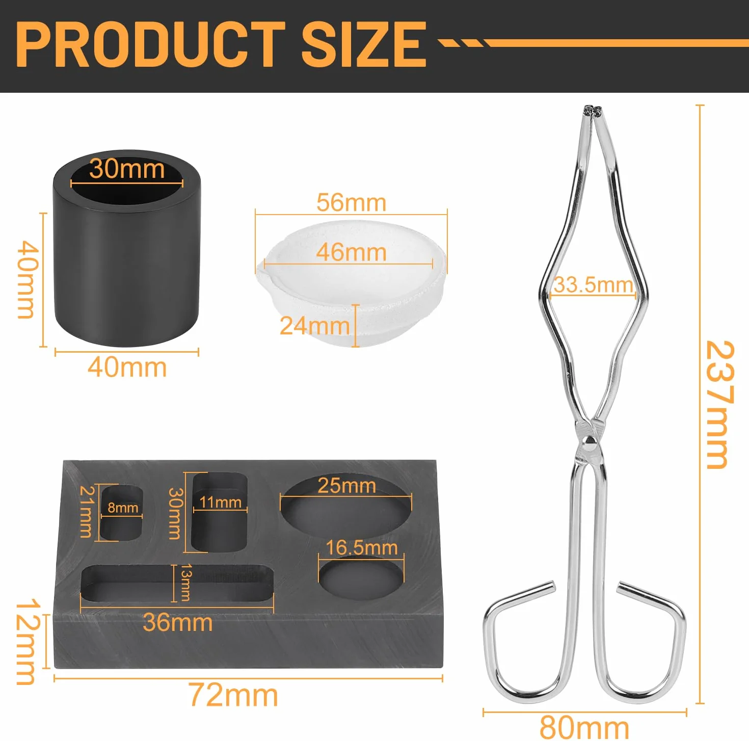 LALAGO 4 Piezas Kit de Fusión de Grafito, Crisol Joyería, Pinzas, Cilíndrico Cuadrado y Cuarzo para Oro Plata Latón