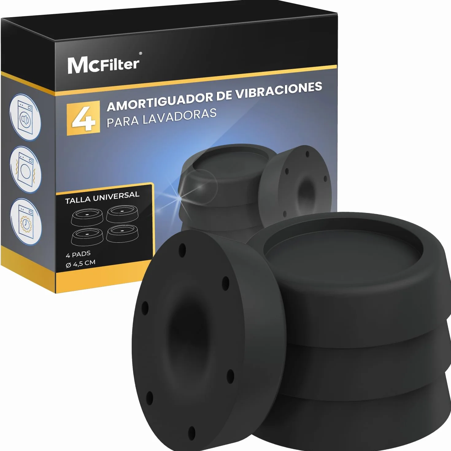 McFilter Amortiguadores de vibraciones para lavadoras y secadoras compatible con Bosch Siemens AEG Alfombrilla antideslizante negro