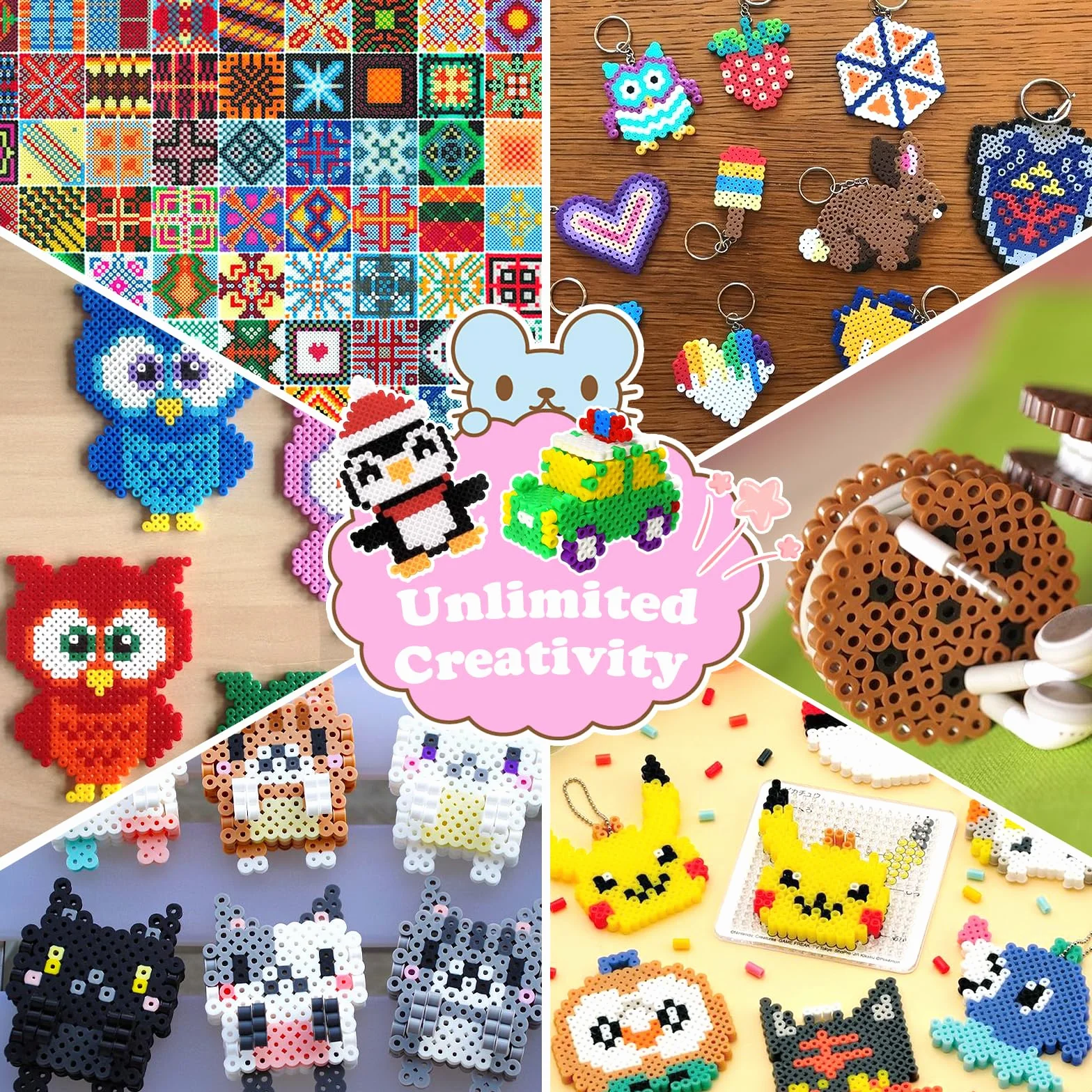 Cuentas Para Planchar 11000 PCS Juego con Papel de Planchado, Plantilla y Caja de Almacenamiento para Manualidades 3D Niños