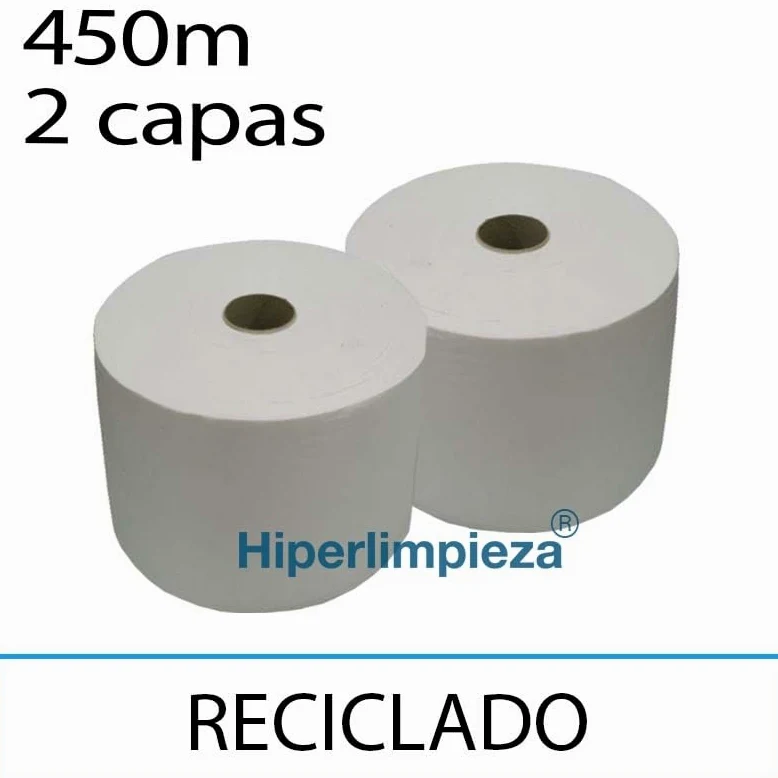 Bobinas Industriales y Dispensador de Papel Reciclado y de Pasta 2 Capas - Mandril Ø76 mm, Rollos de 300 a 800 m, Uso Industrial y Profesional (2 Bobinas 450 m/bobina Reciclado)