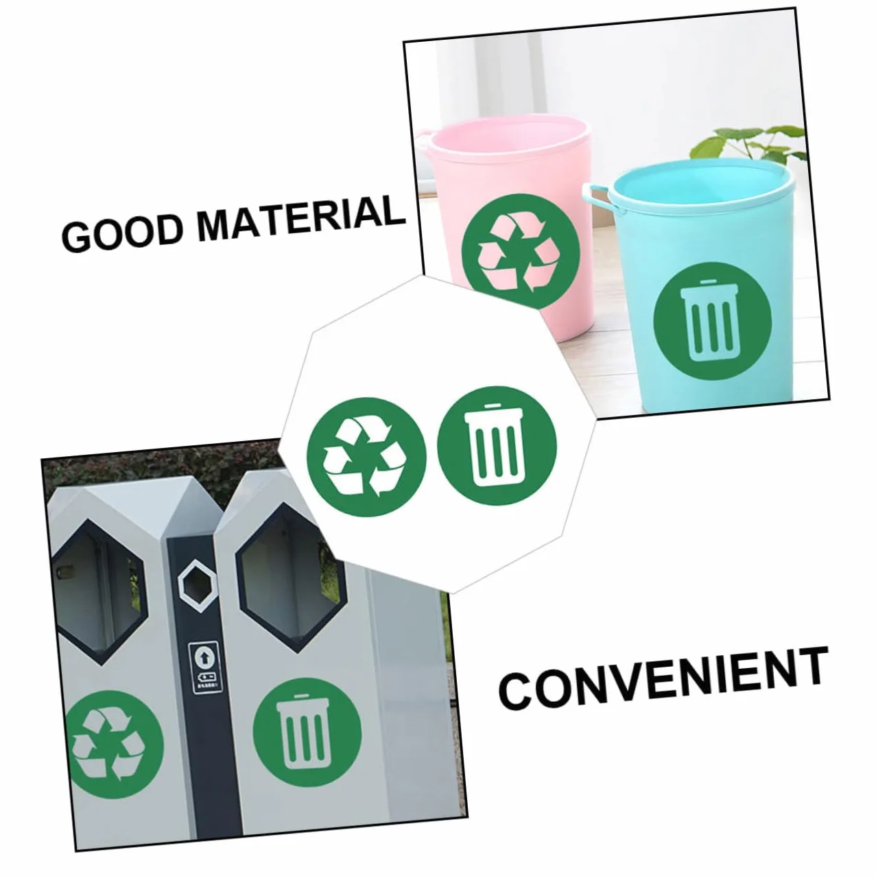 Pegatinas de Reciclaje PVC Adhesivas Pequeñas para Cubo de Basura Clasificación Residuos Hogar Oficina