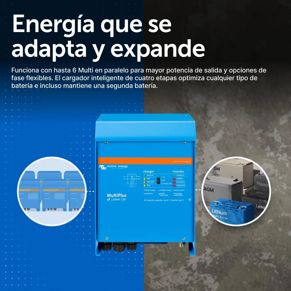 Victron Energy MultiPlus 5000VA 48-Voltios 230V Inversor de Onda sinusoidal Pura 70 amperios Cargador de batería