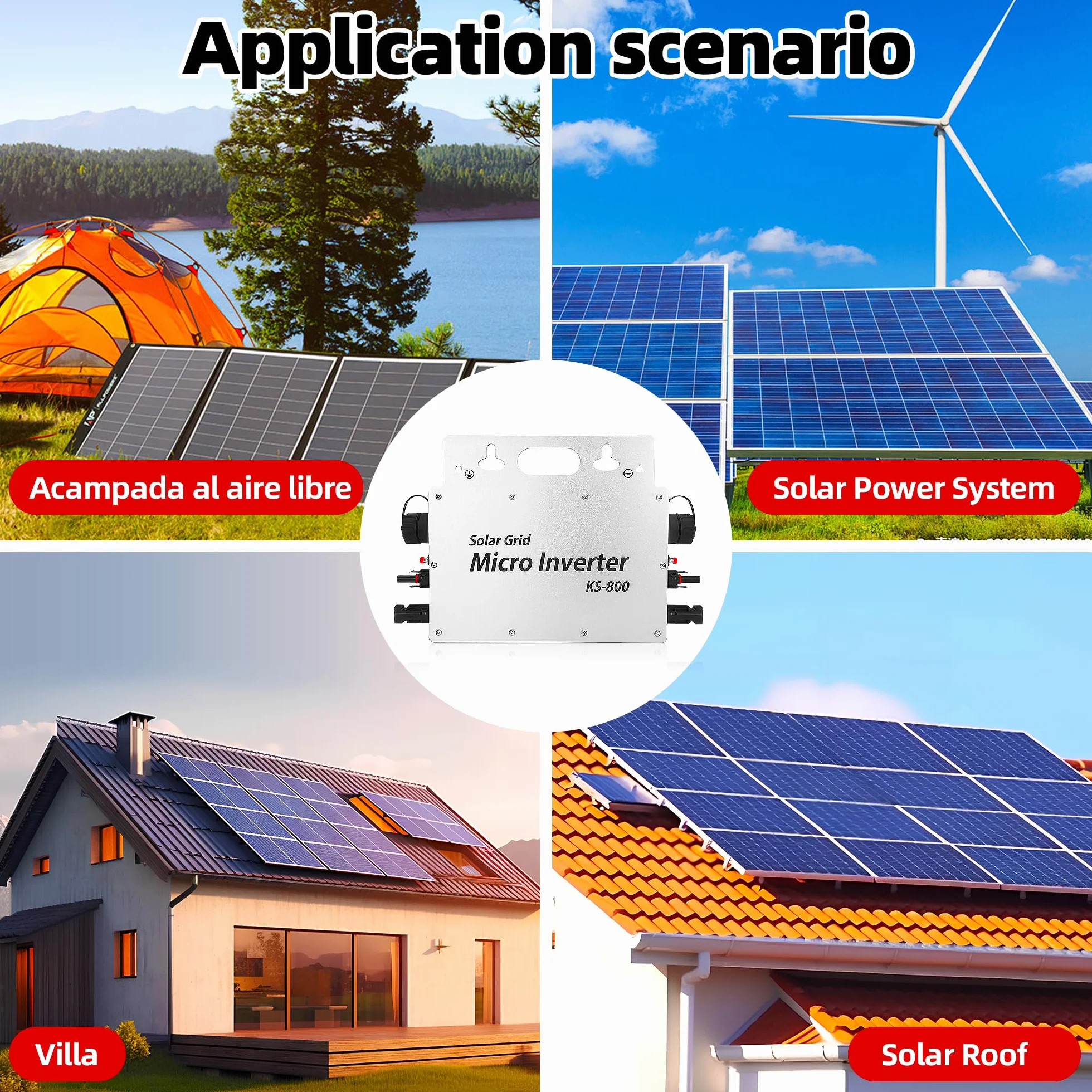 Micro inversor 800W,Inversor Central Eléctrica de Balcón con Pantalla de monitorización de Datos AC IP67 con WLAN App para 2 módulos solares para Balcony Power Station