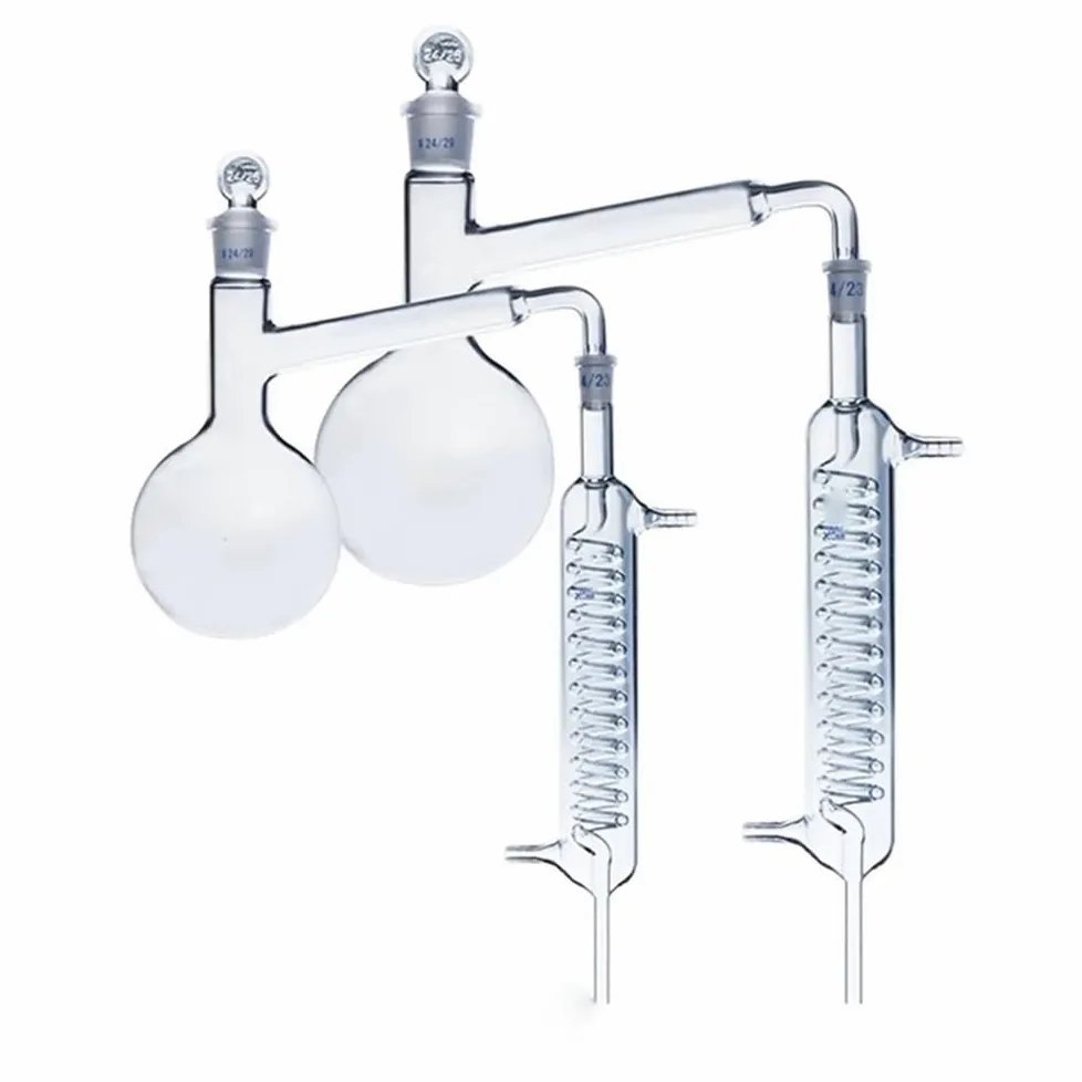 Cristalería de Laboratorio Matraz de fondo redondo de vidrio de borosilicato de 250 ml, 500 ml y 1000 ml con condensador de vidrio.(500ml)