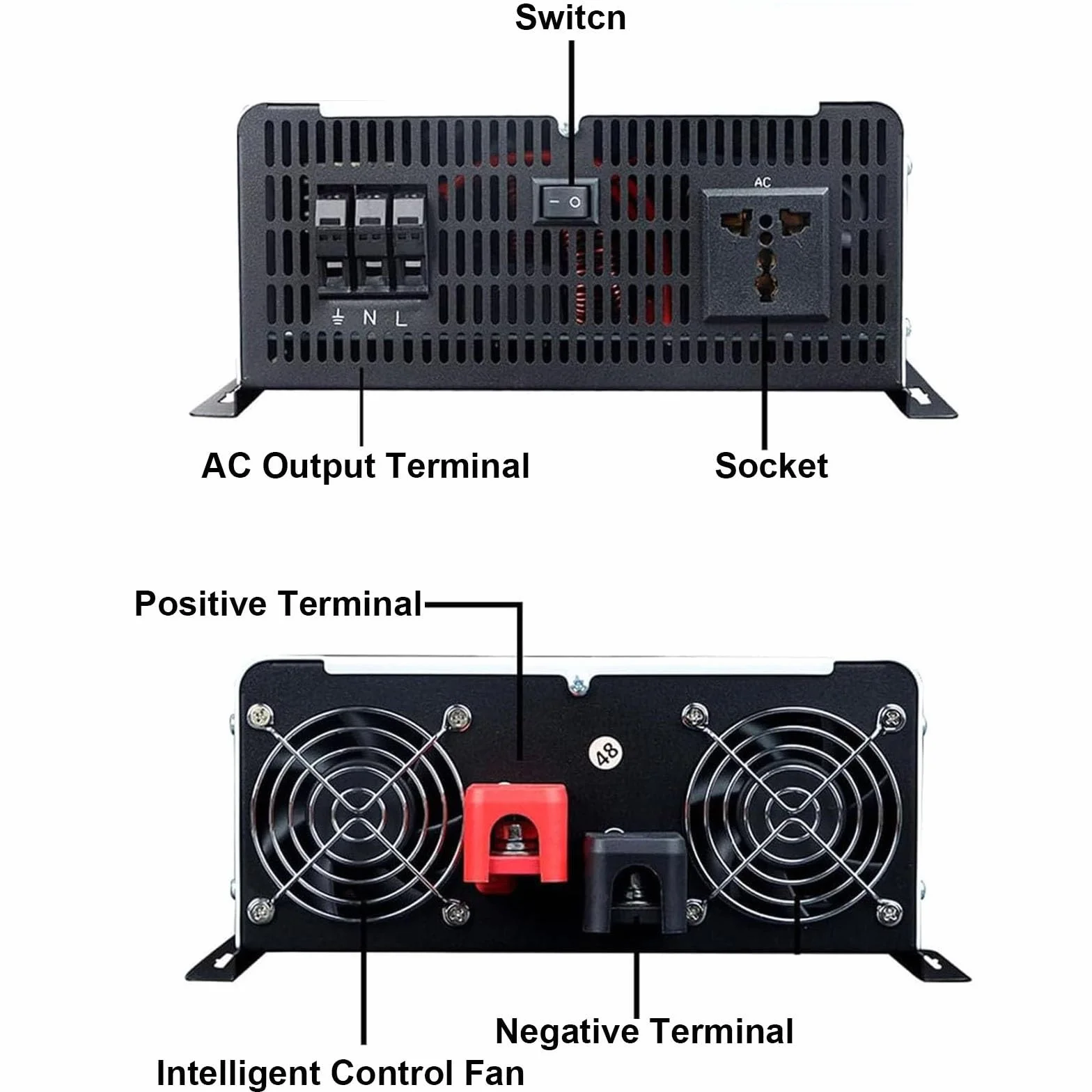 Inversor Onda Sinusoidal Pura 5000W-12000W, Convertidor Solar con Pantalla LCD y De Protección, Salida Estable y Refrigeración Mejorada para Hogar, Coche y Fotovoltaico(10000W,48V)