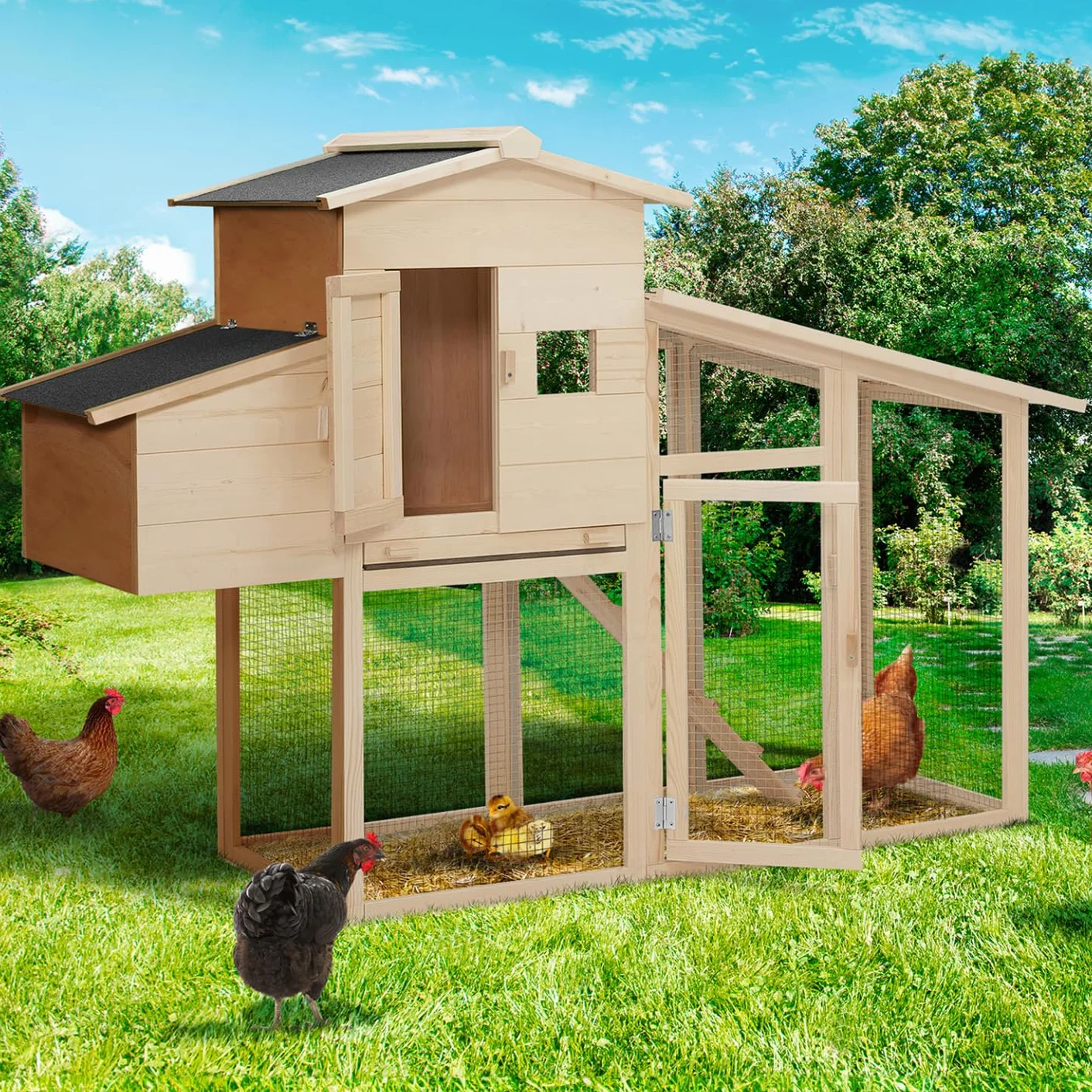 IDMarket – Gallinero con ponedero y caseta de madera
