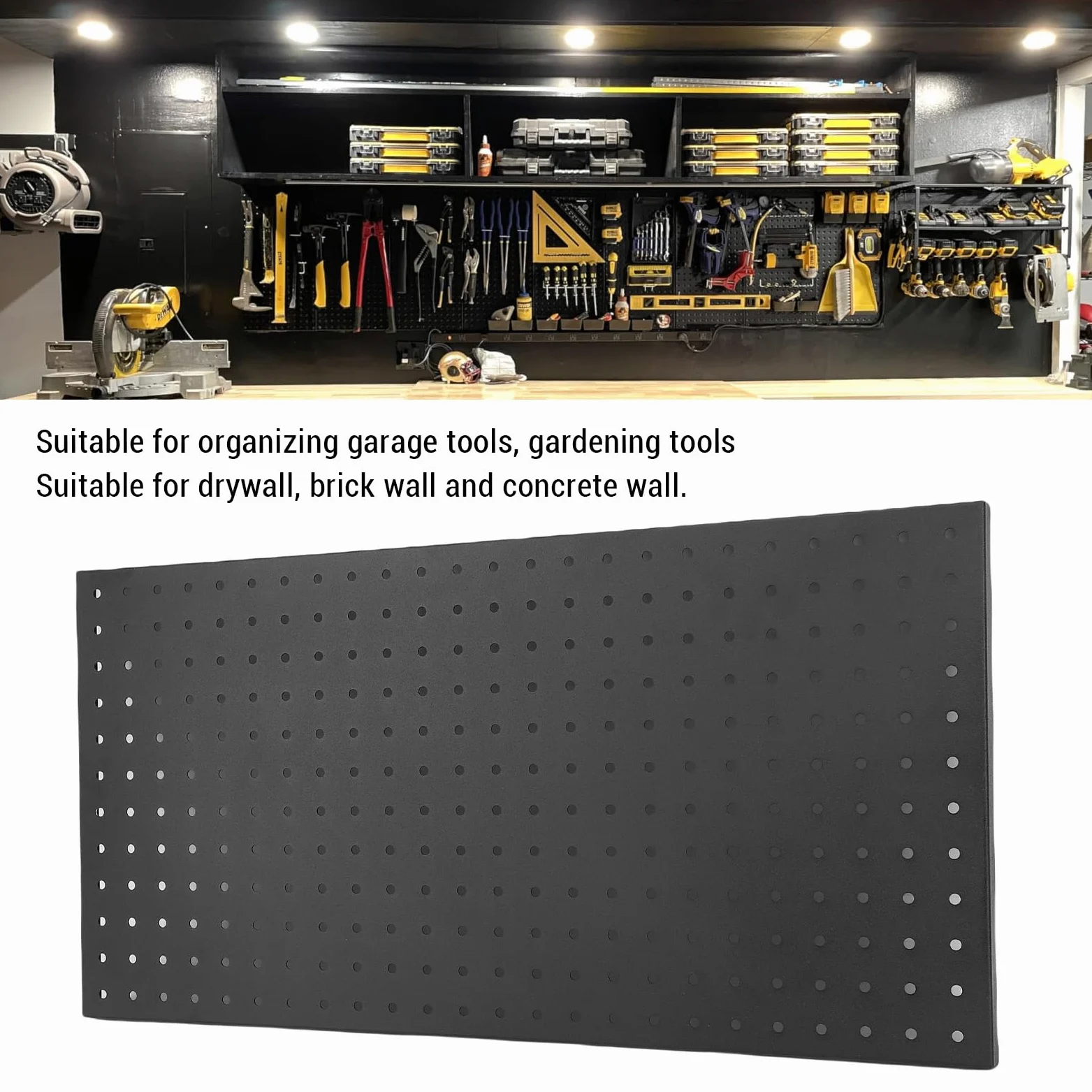 2 Paneles Metálicos Perforados para Pared, 24 x 12 Pulgadas Organizador de Almacenamiento con Paneles Perforados de Acero para Herramientas para Garajes, Tiendas y Sótanos