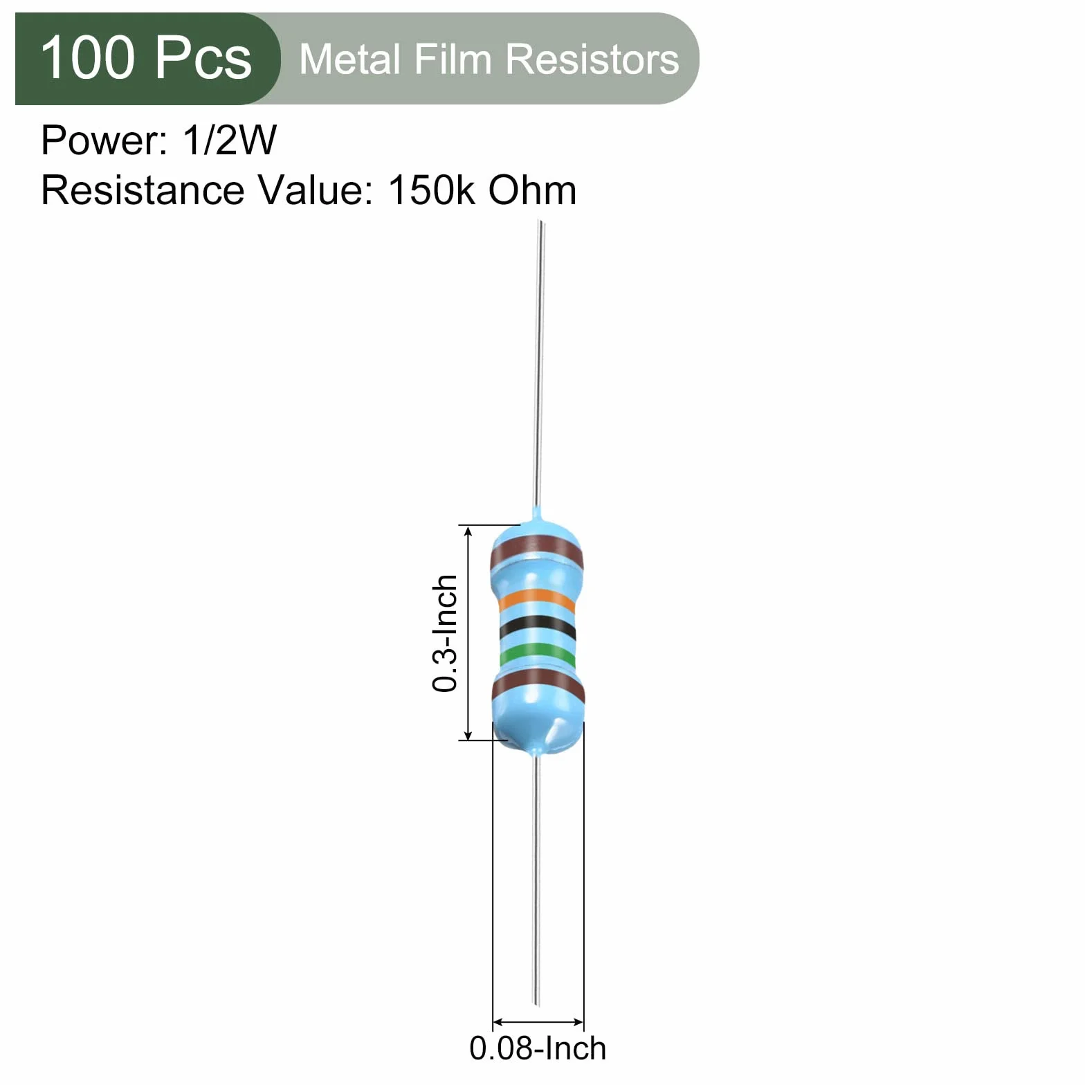 YOKIVE 150K Ohm Resistencias 1/2W 1% Metal Película 5 Bandas DIY Proyectos Electrónicos