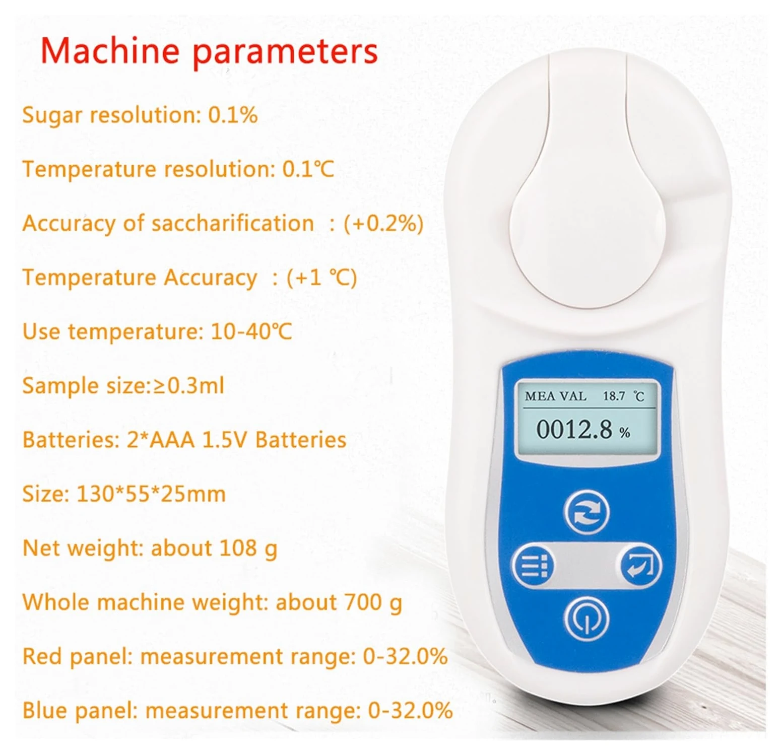 Refractómetro Digital Meter Refractómetro Digital de índice de refracción 0-53% Azúcar en concentración de Vino
