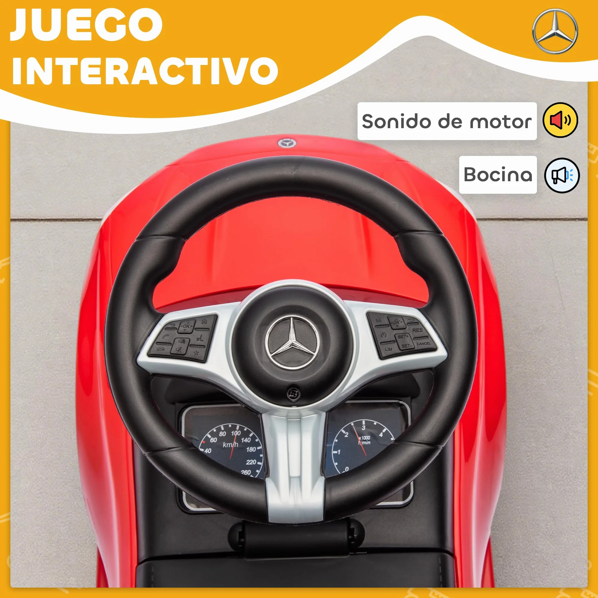 Mercedes-Benz Clase C Coche Correpasillos para Niños 18-36 Meses con Bocina Volante Sonidos Motor 65x28x39 cm Rojo