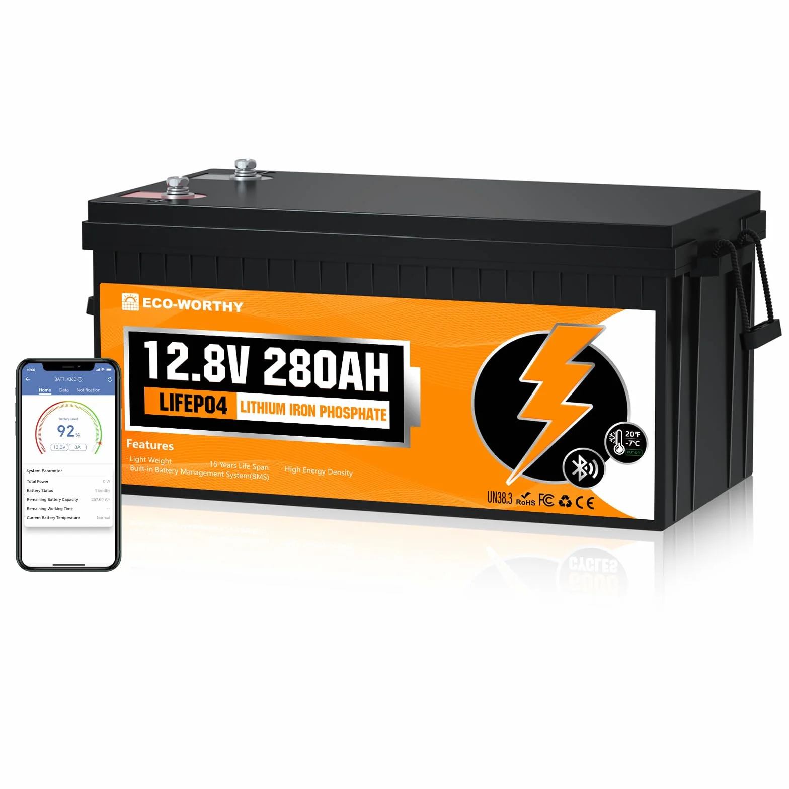 ECO-WORTHY Bateria Litio 12V 280Ah Bluetooth Lifepo4 BMS 15000 Ciclos 3584Wh