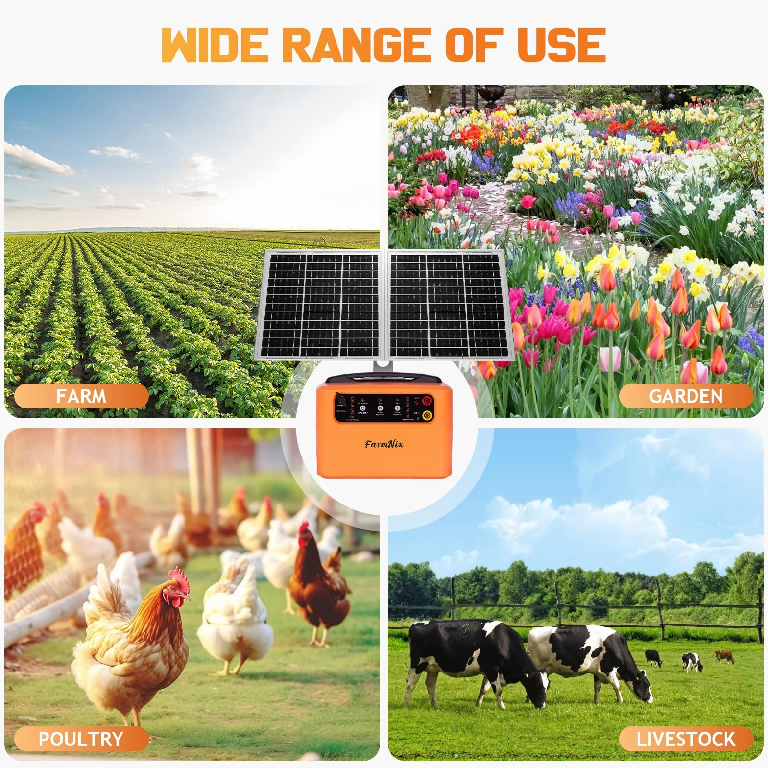 12 V Solar Pastor Electrico, 0.3-1.5J, 6KV-12KV cerca eléctrica Controlador de 48KM, con batería de 12 V 7Ah y Panel Solar de 15W, para Cría de Animales Pastores, para Granja Pastar Jardín