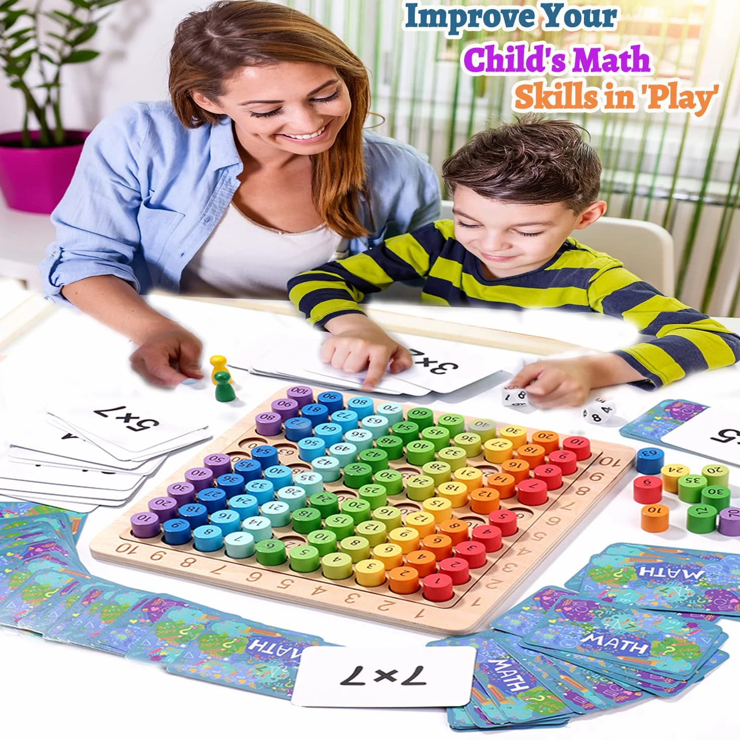 Tablas de Multiplicar de Madera para Niños, Juego Educativo Matemático Montessori, Tablero de Multiplicación