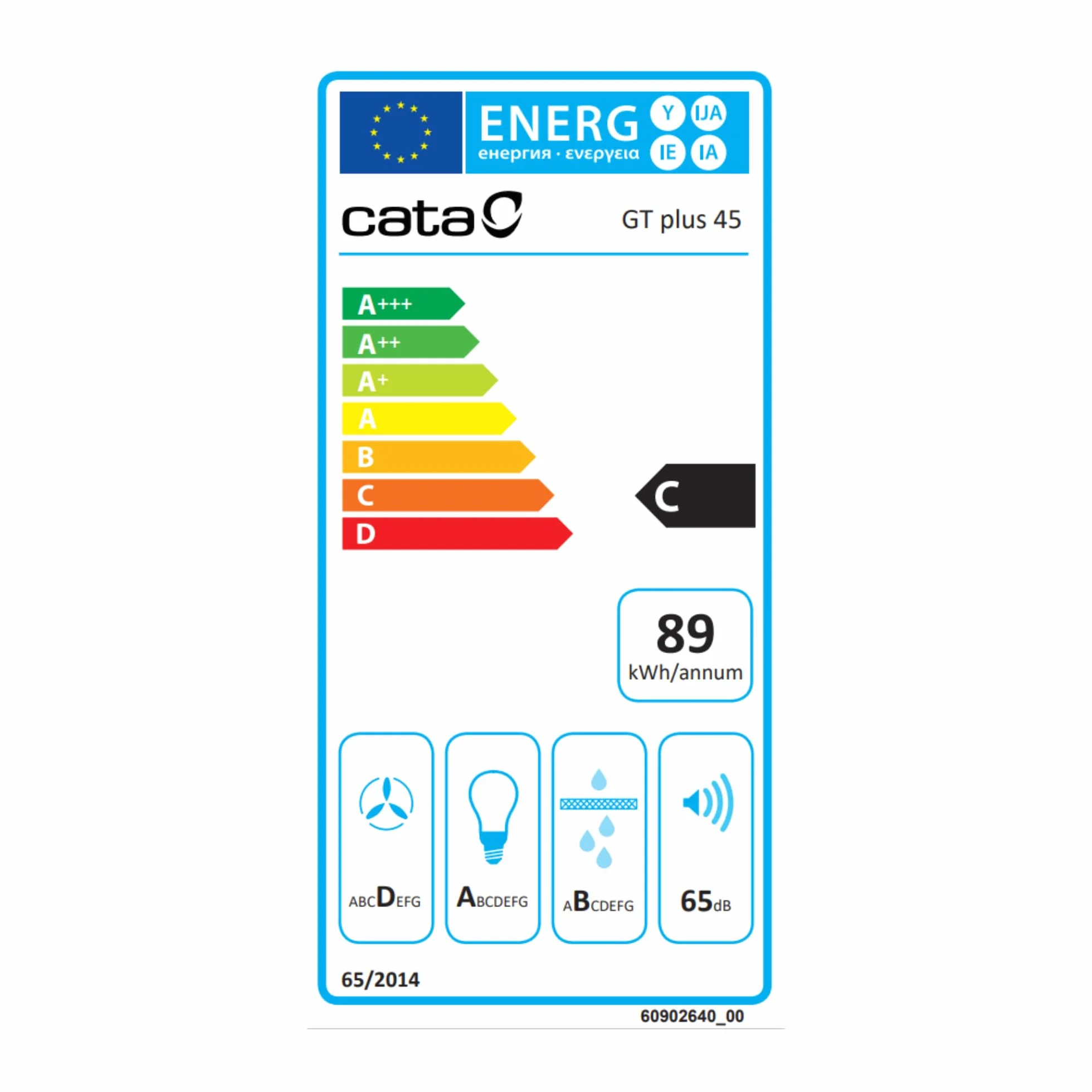 Cata GT PLUS 45 WH/M Campana Extractora Integrada 60 cm Blanco 3 Velocidades Motor BT2 LED