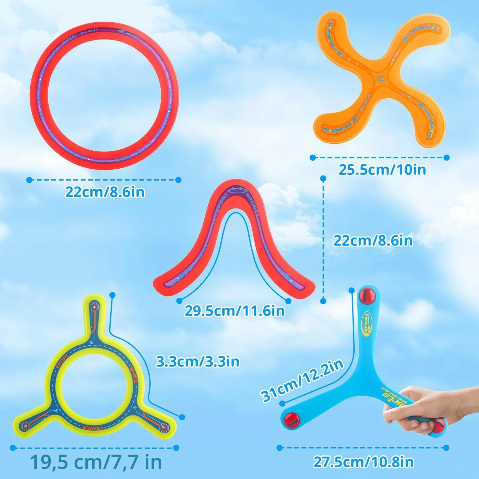 deAO Conjunto Boomerang 5 Piezas Multicolor para Principiantes Actividades Deportivas al Aire Libre