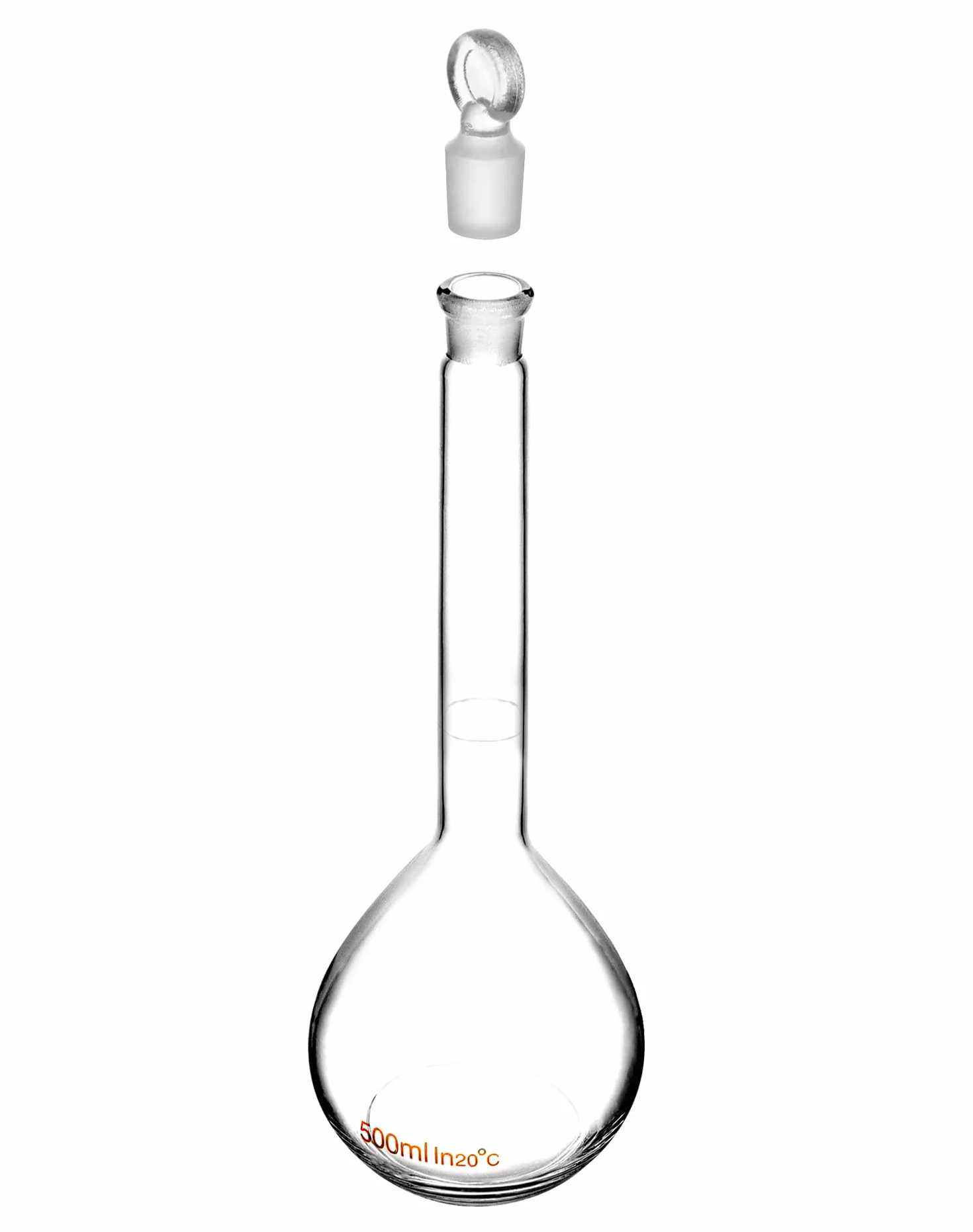 QWORK Frasco volumétrico de 500 ml con tapón de vidrio, vidrio de borosilicato alto 3.3, 2 unidades