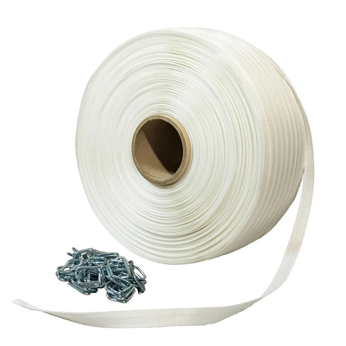 Pack 1 Fleje tejido 16 mm x 850 m + 250 hebillas - Fleje textil de alta resistencia 450kg - TECPLAST PFT1