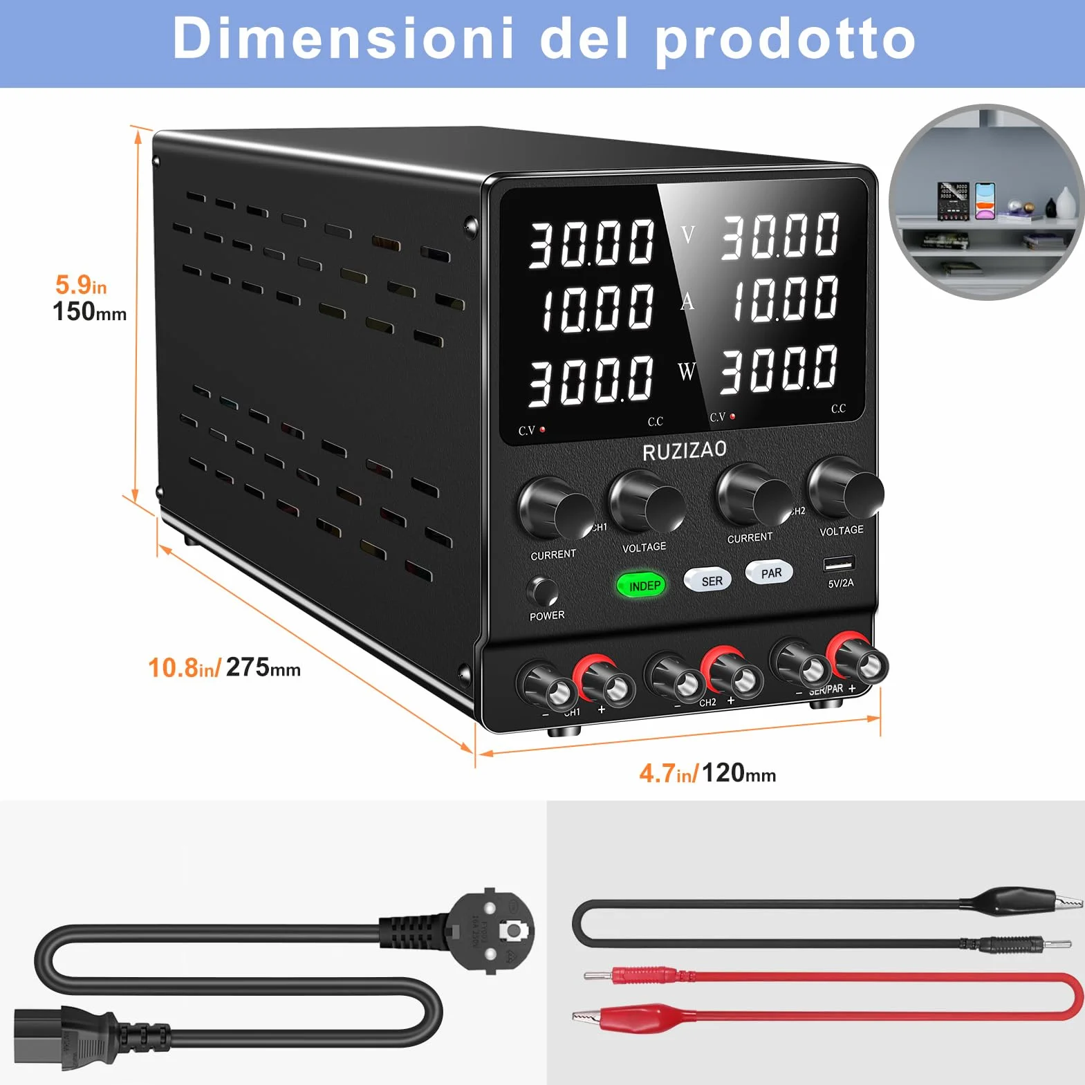 4 en 1 Fuente de Alimentación 30V 10A, Corriente y Potencia de 4 Dígitos Conversión Serie/Paralelo 30V 20A/60V 10A Fuente de Alimentación de Alta Potencia Ajuste del Codificador