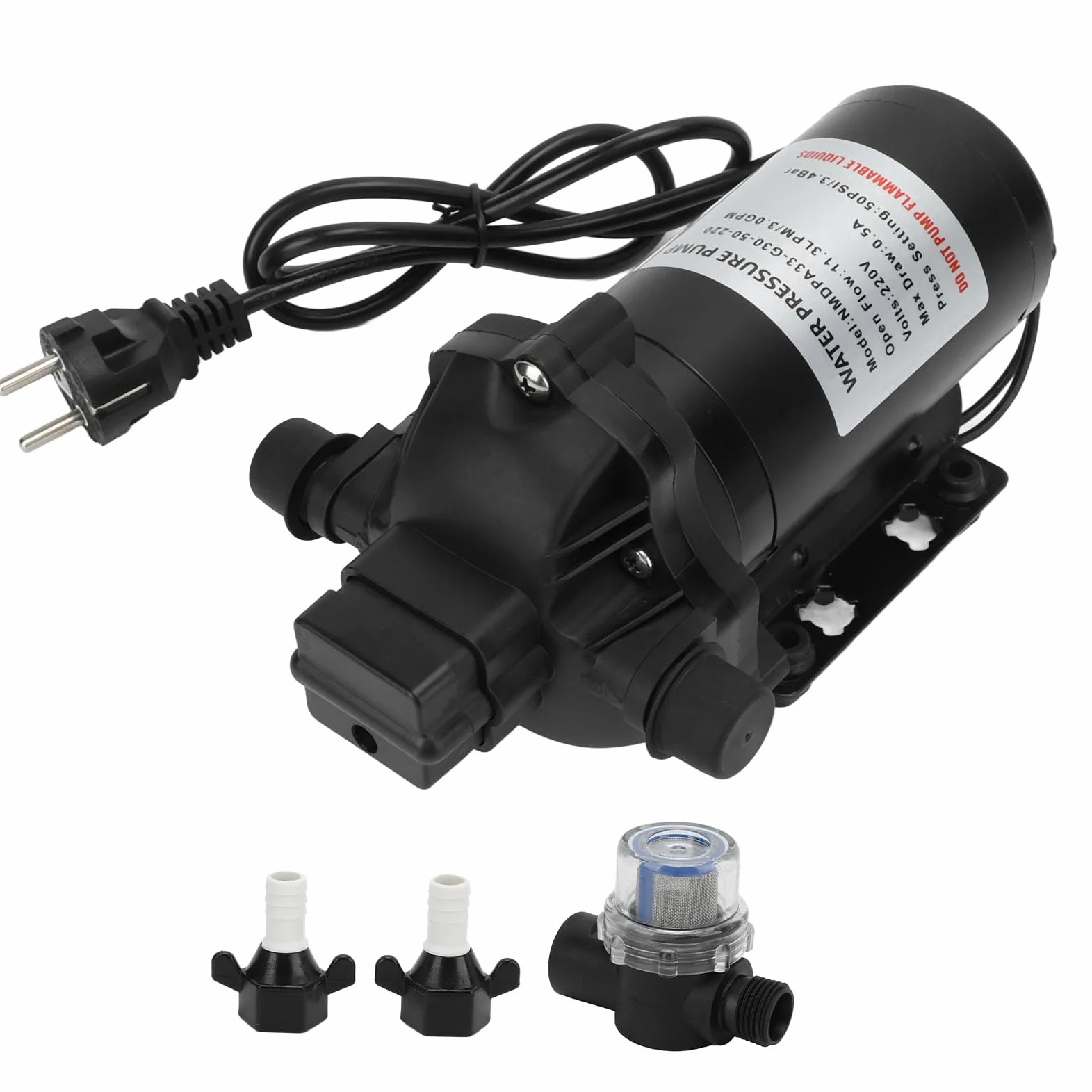 Bomba de Presión de Agua Industrial de 220V, 11,3 LPM, 50PSI, Autocebante para Coche, Caravana, Yate, Barco Marino
