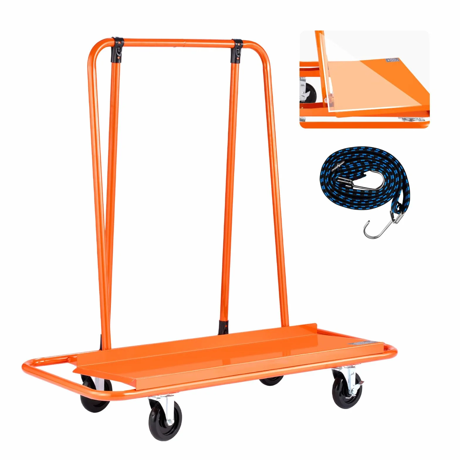 VEVOR Carro para Paneles 816 kg 4 Ruedas Giratorias Correa de Tensión 1150 x 555 x 1180 mm Naranja