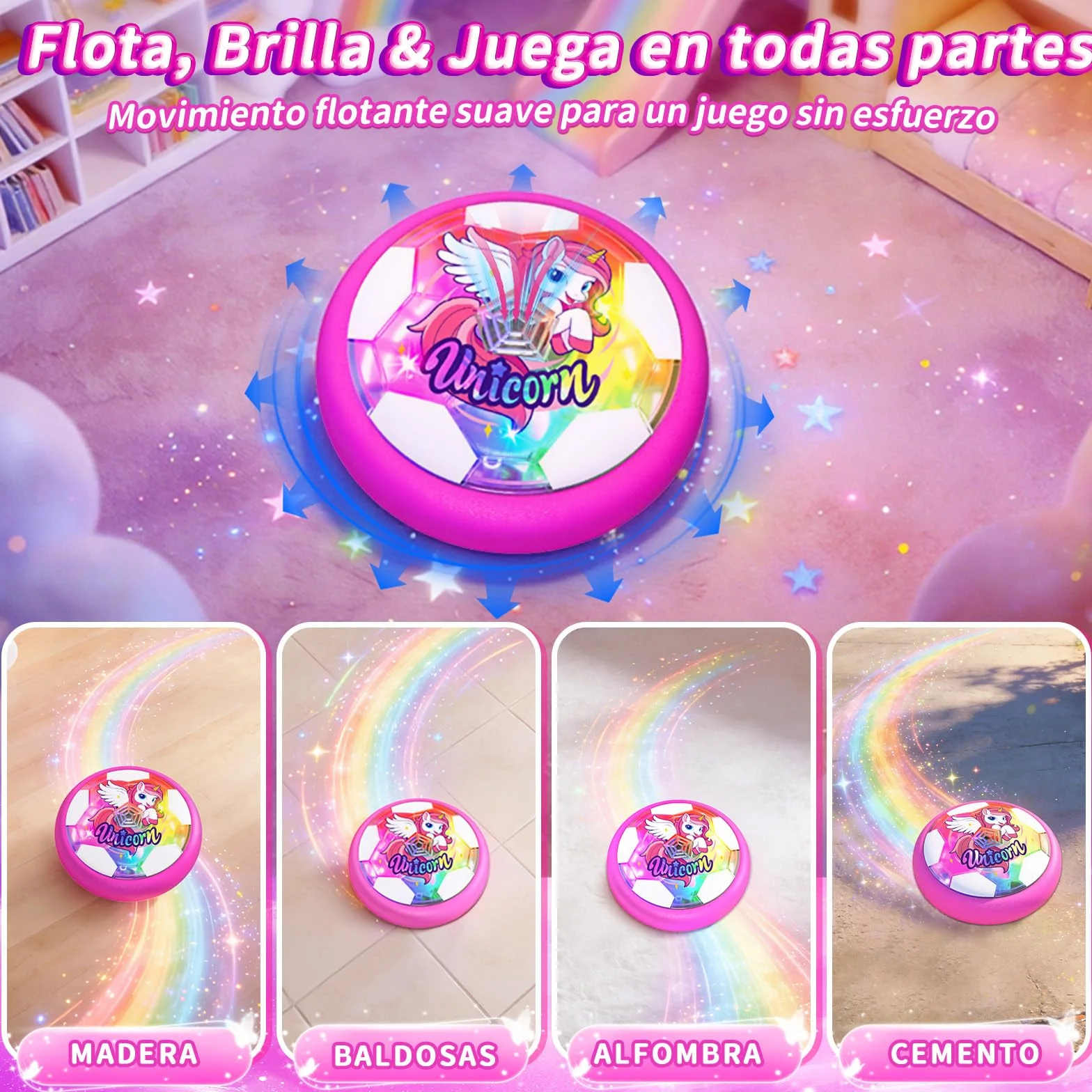 Unicornio Balon Futbol Luminosos Juguetes Niños 4-12 Años Air Power Football Flotante Regalo Navidad Cumpleaños