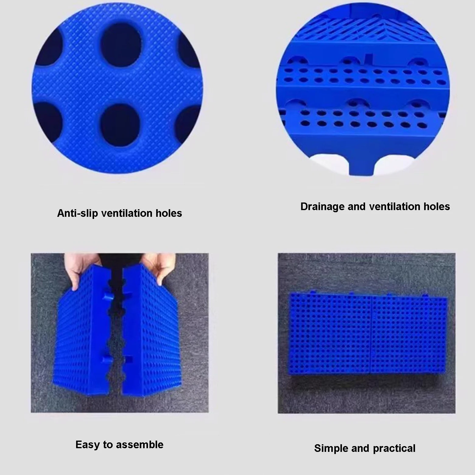 Paleta de plástico resistente al agua entrelazada, 30 x 30 cm, 3 cm de grosor, resistente, apilable, ventilada, solución de almacenamiento para sótanos (paquete de 10)