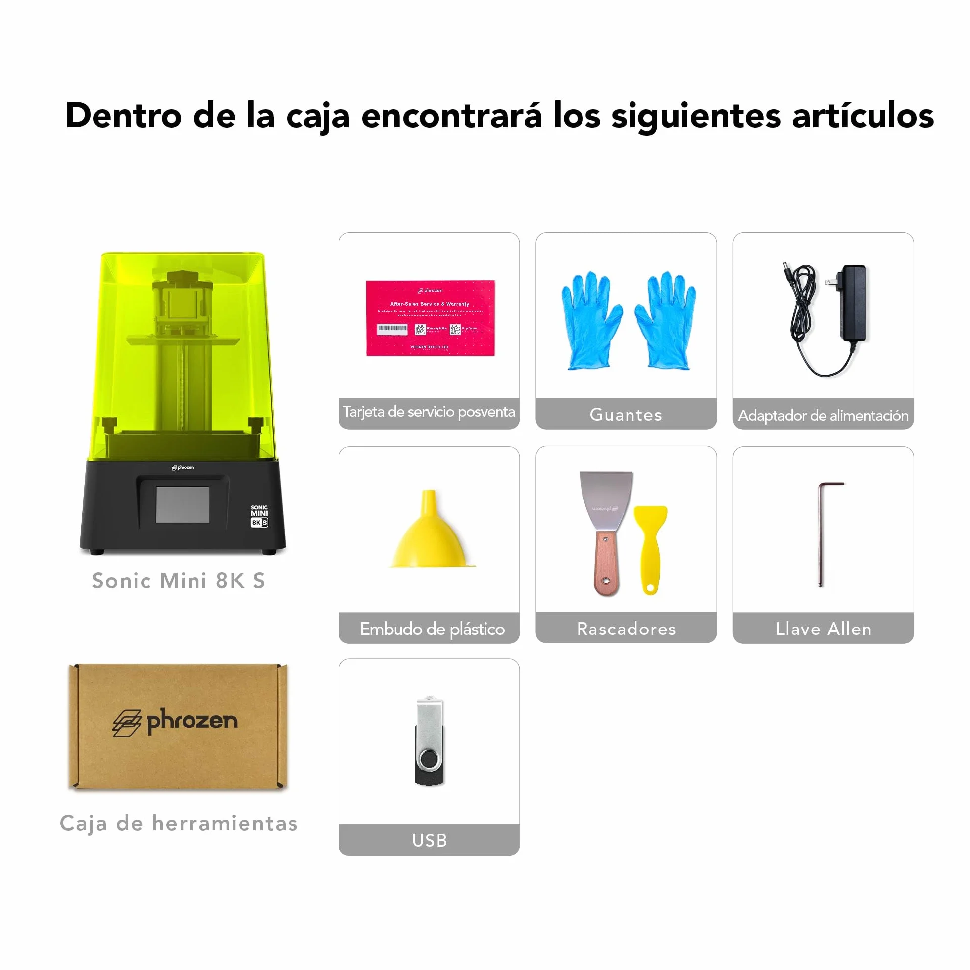 Phrozen Sonic Mini 8K S Impresora de Resina | 7.1" 8K Mono-LCD 3D Resin Printer | Precisión Ultra Alta 22µm, Tamaño de Impresión 165x72x170 mm | 3D Printer para Principiantes