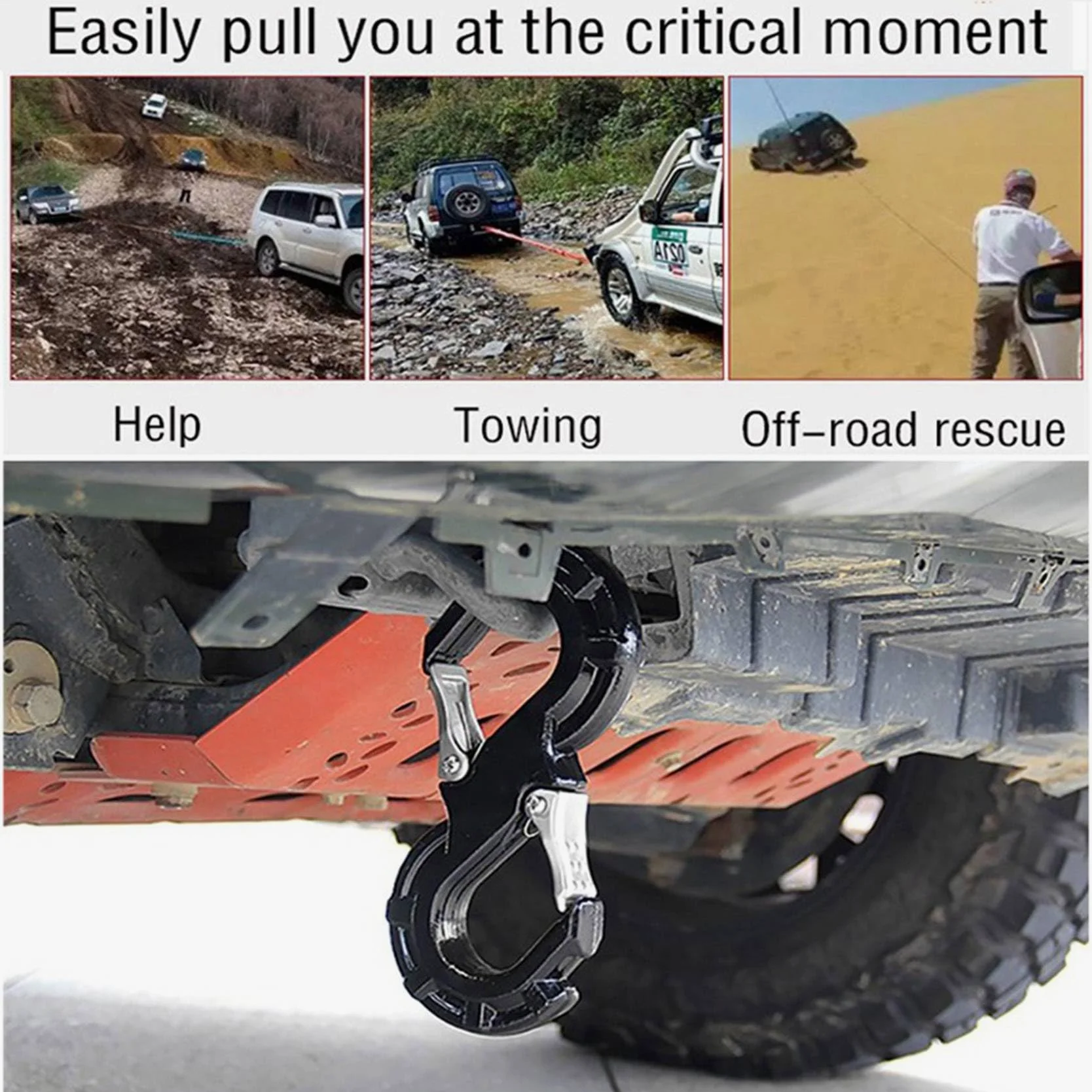 2 grillete negro en forma de S para rescate rápido, para coche, JK Offroad, remolque, recuperación, cabrestante de coche, grilletes