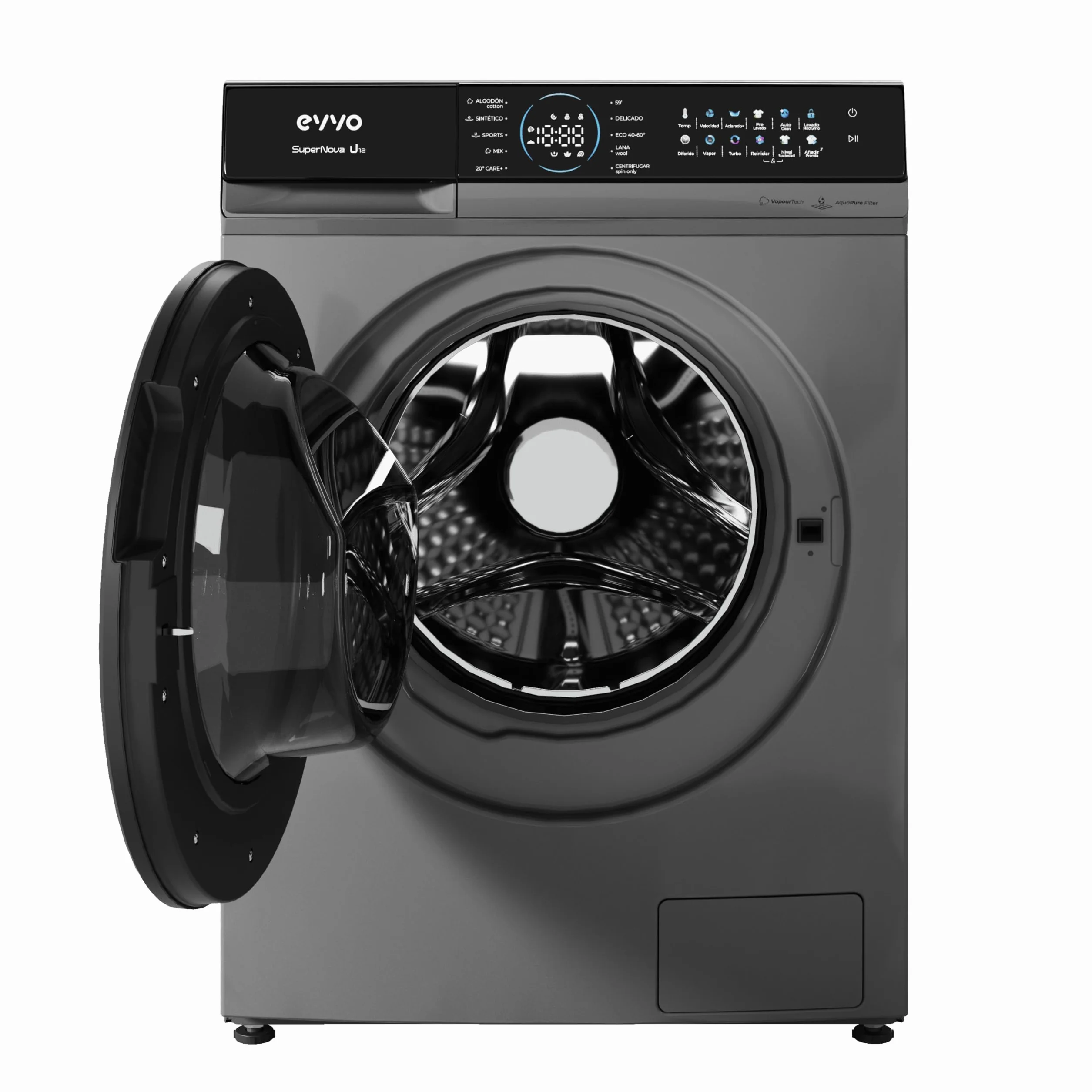 EVVO Lavadora carga frontal 12 kg Supernova, Eficiencia energética A, Motor Inverter, Panel Táctil Inox