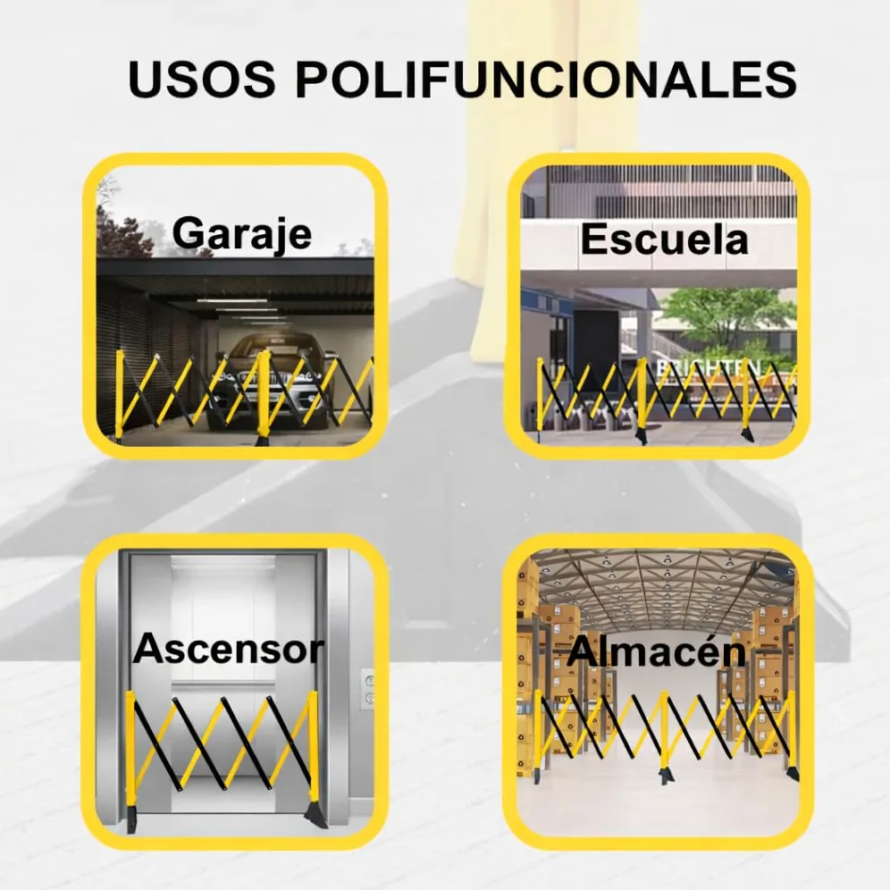 Barricadas extensibles de 260 cm, color amarillo y negro, con puerta larga de metal, retráctil, para tránsito y tráfico retráctil (2 unidades)