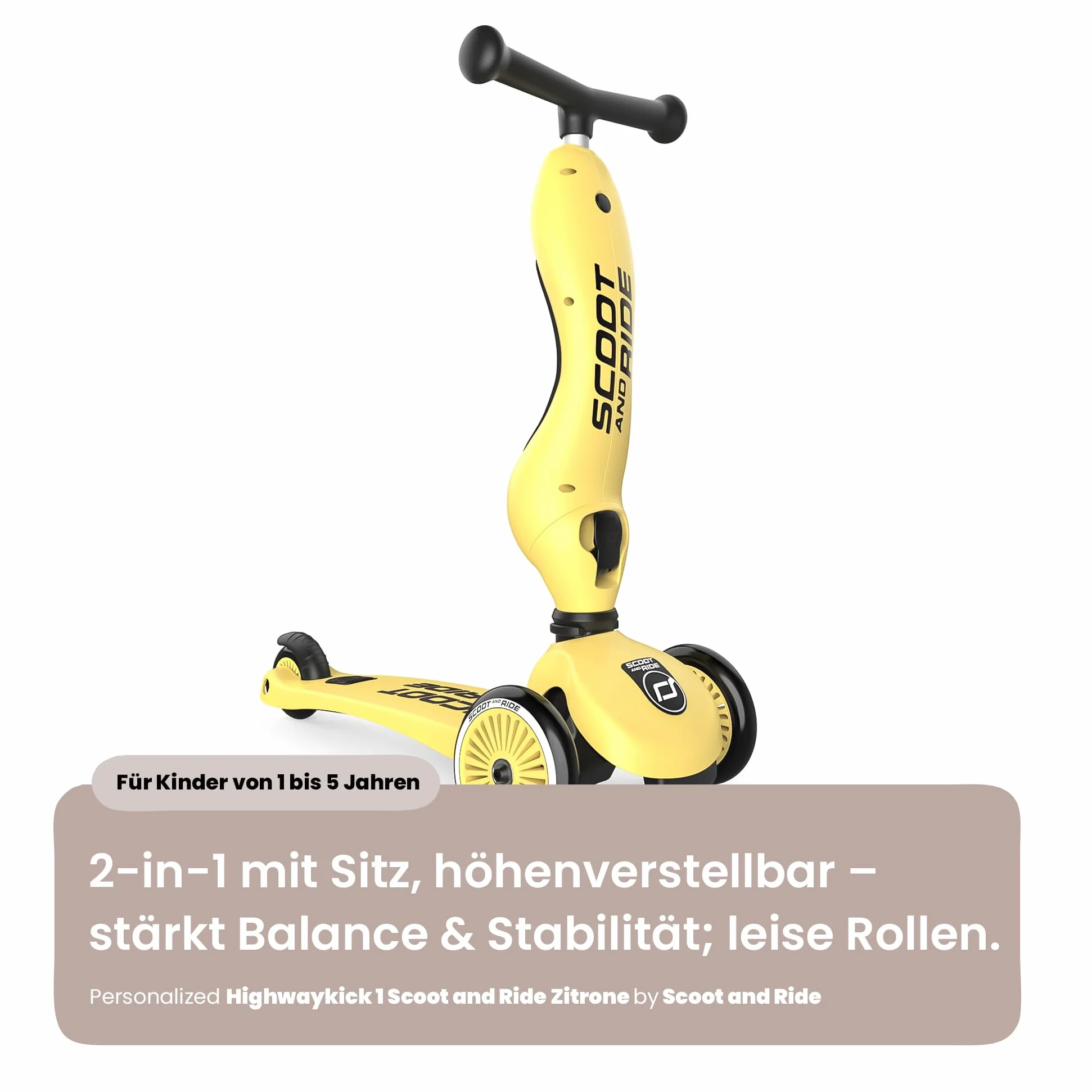 Scoot and Ride Highwaykick 1 Limone 2 in 1 con seduta regolabile in Altezza per Bambini 1-5 Anni