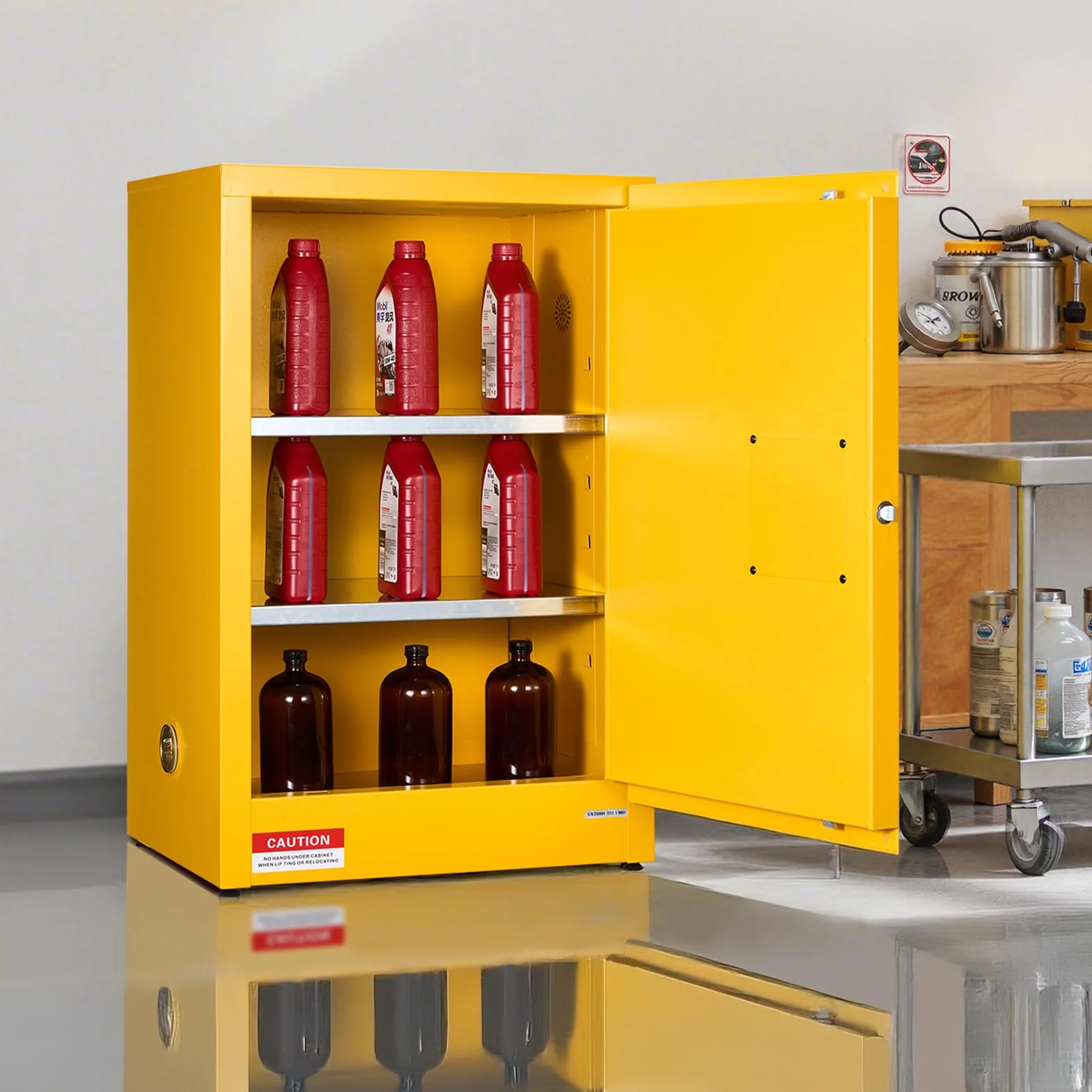 VEVOR Gabinete para Materiales Inflamables, Gabinete Ignífugo 59 x 46 x 90 cm de 49,21 L de Acero Laminado en Frío y Galvanizado con Estante Ajustable para Uso Comercial/Doméstico, Amarillo
