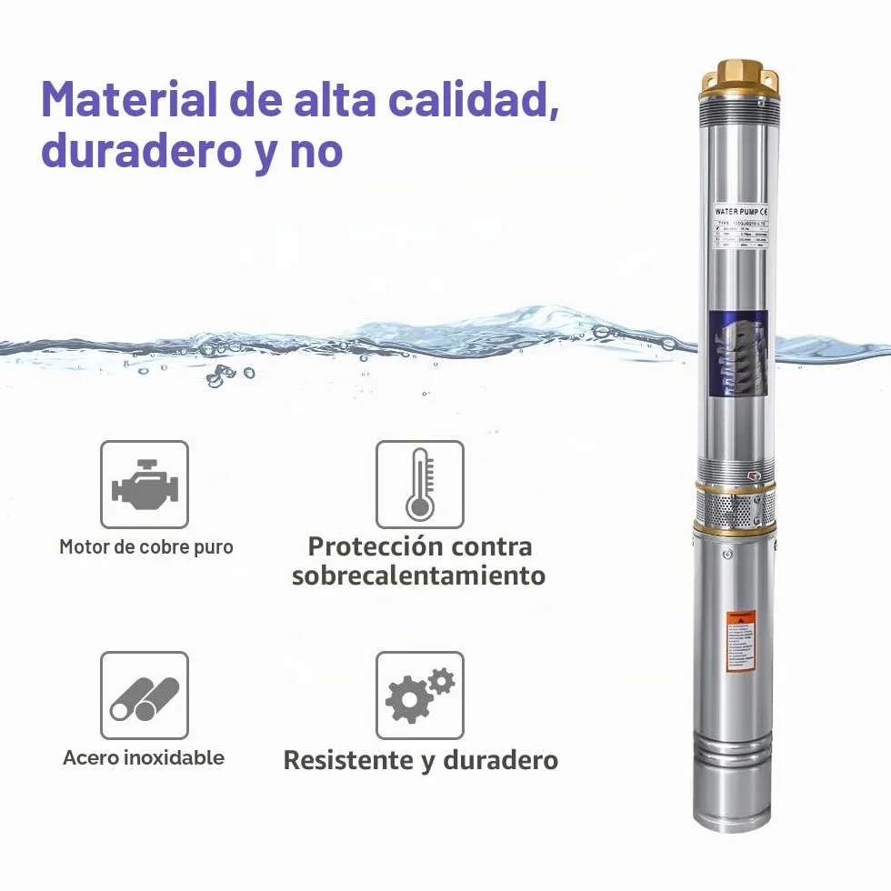 Randaco Bomba de pozo profundo, 1100W Sumergible 4000L/h Caudal, bomba de agua de acero inoxidable presión 8,1 bar, altura máxima de extracción 81m, con cable de 20m