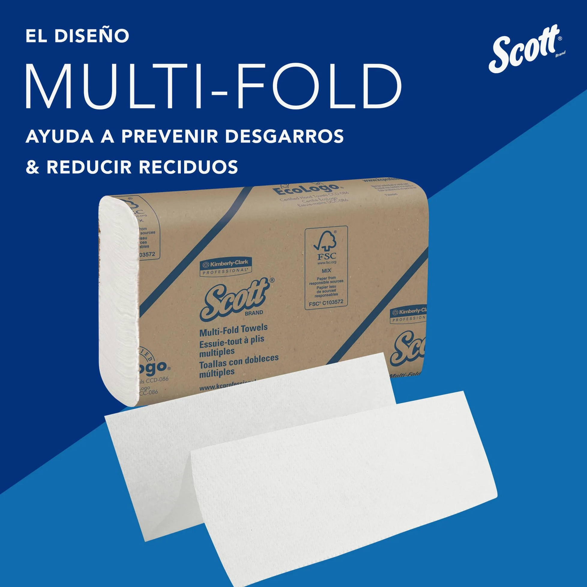 Scott Multifold Toallas de Mano 1804, Intercaladas, Tecnología Absorbente, 16 Paquetes x 250 Hojas (4.000 total)