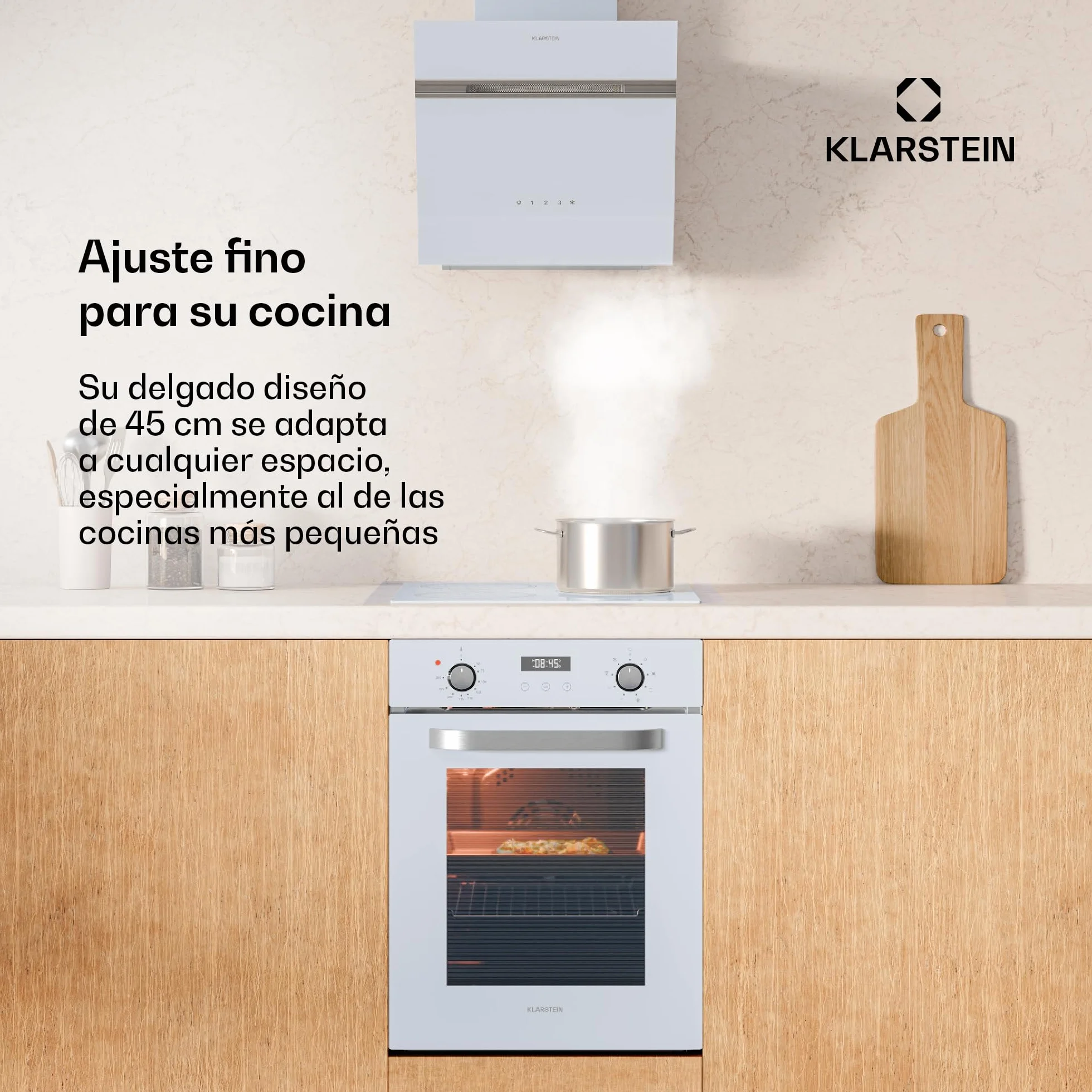 Klarstein SmartSlim Horno Eléctrico Empotrable 49L 9 Funciones Grill Ventilado Cristal Negro Clase A 45 cm