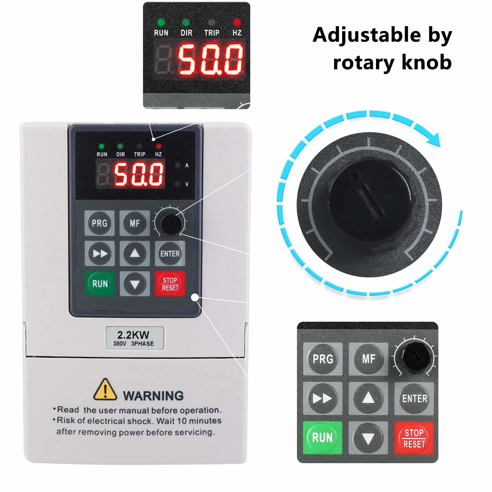 Variador 220 380, 2.2kw Variador de Velocidad del Motor Entrada Monofásica 220V, Salida Trifásica 380V Variador de Frecuencia para Control de Velocidad del Motor