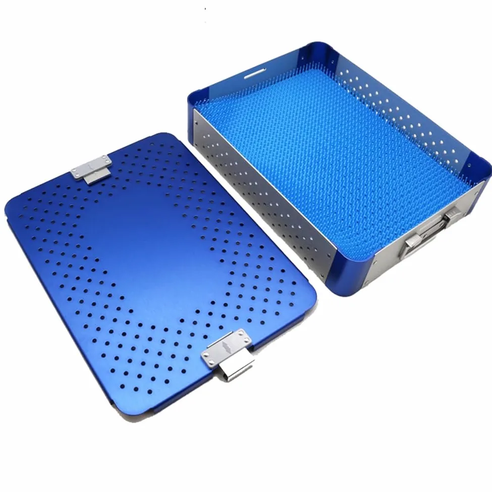 Caja de Bandeja de esterilización con tapete de Silicona Caja de desinfección de aleación de Aluminio para Guardar Instrumentos(23 * 15 * 3cm)