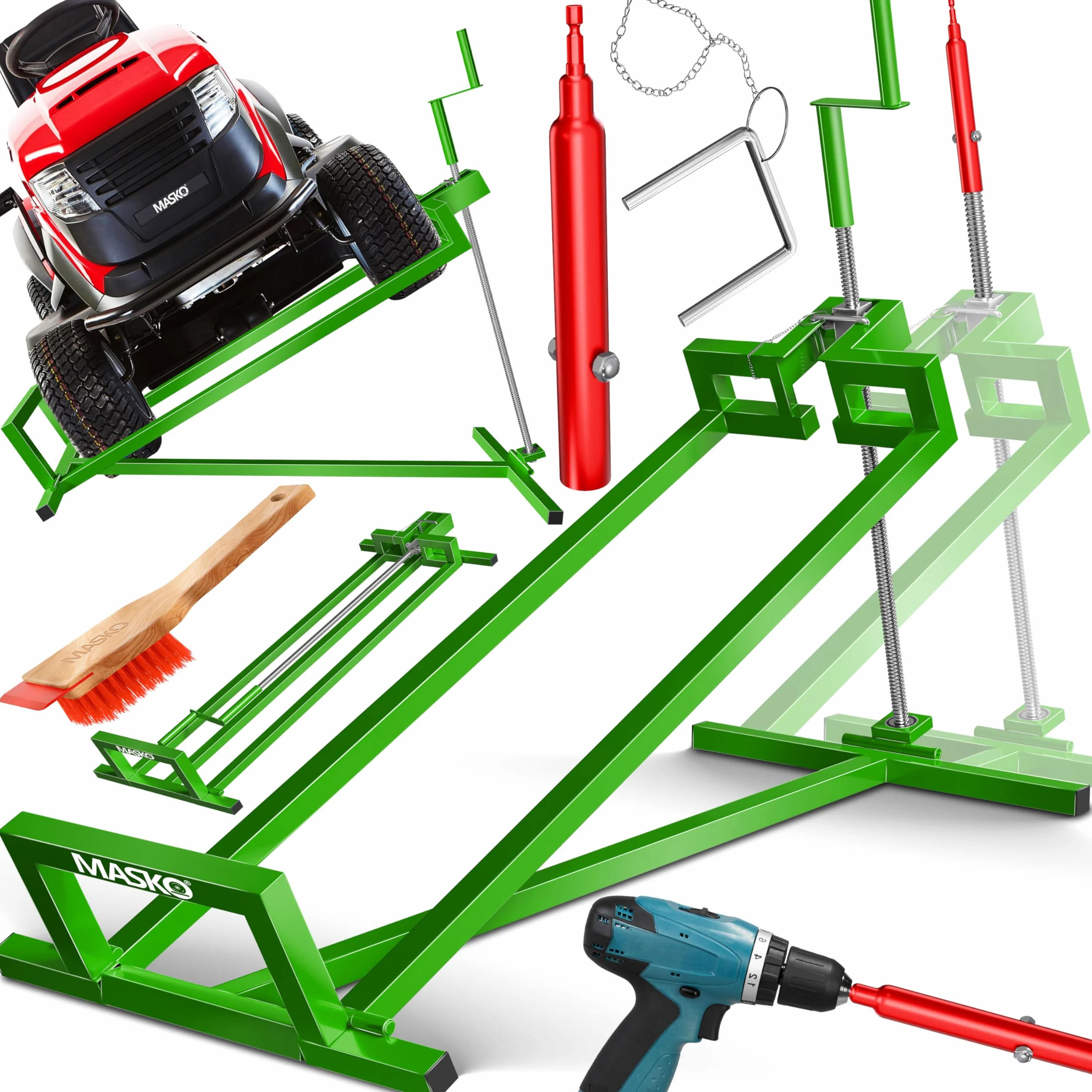 MASKO Elevador de tractor de césped 450 kg, plataforma elevadora, inclinación ajustable +45°