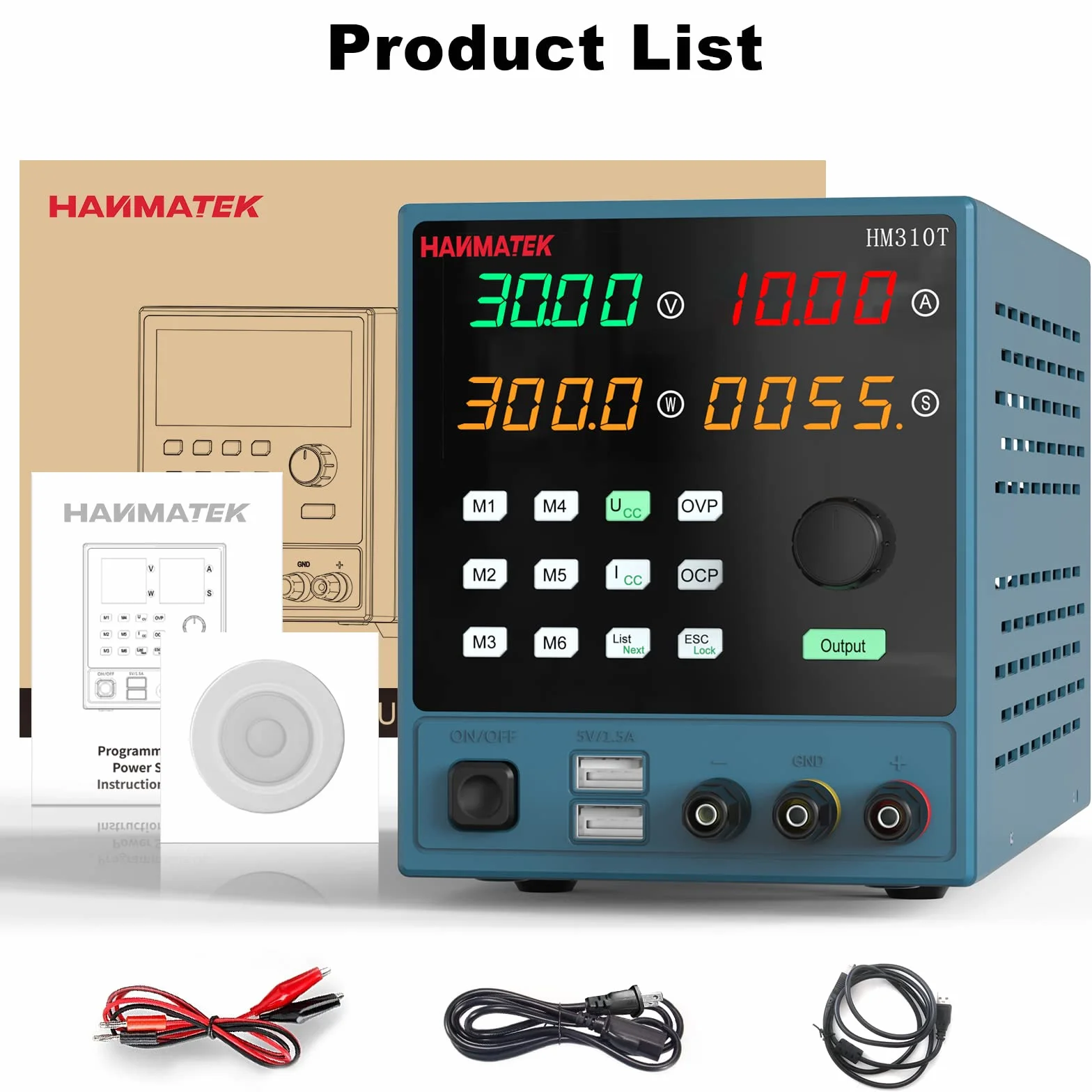 Fuente de Alimentación de Banco, Alimentación de Laboratorio Ajustable Portátil 0-10 A/0-32 V, Memoria 6 Grupos de Datos, Control por Computadora y Botón, Operación Automática, Protección Múltiple